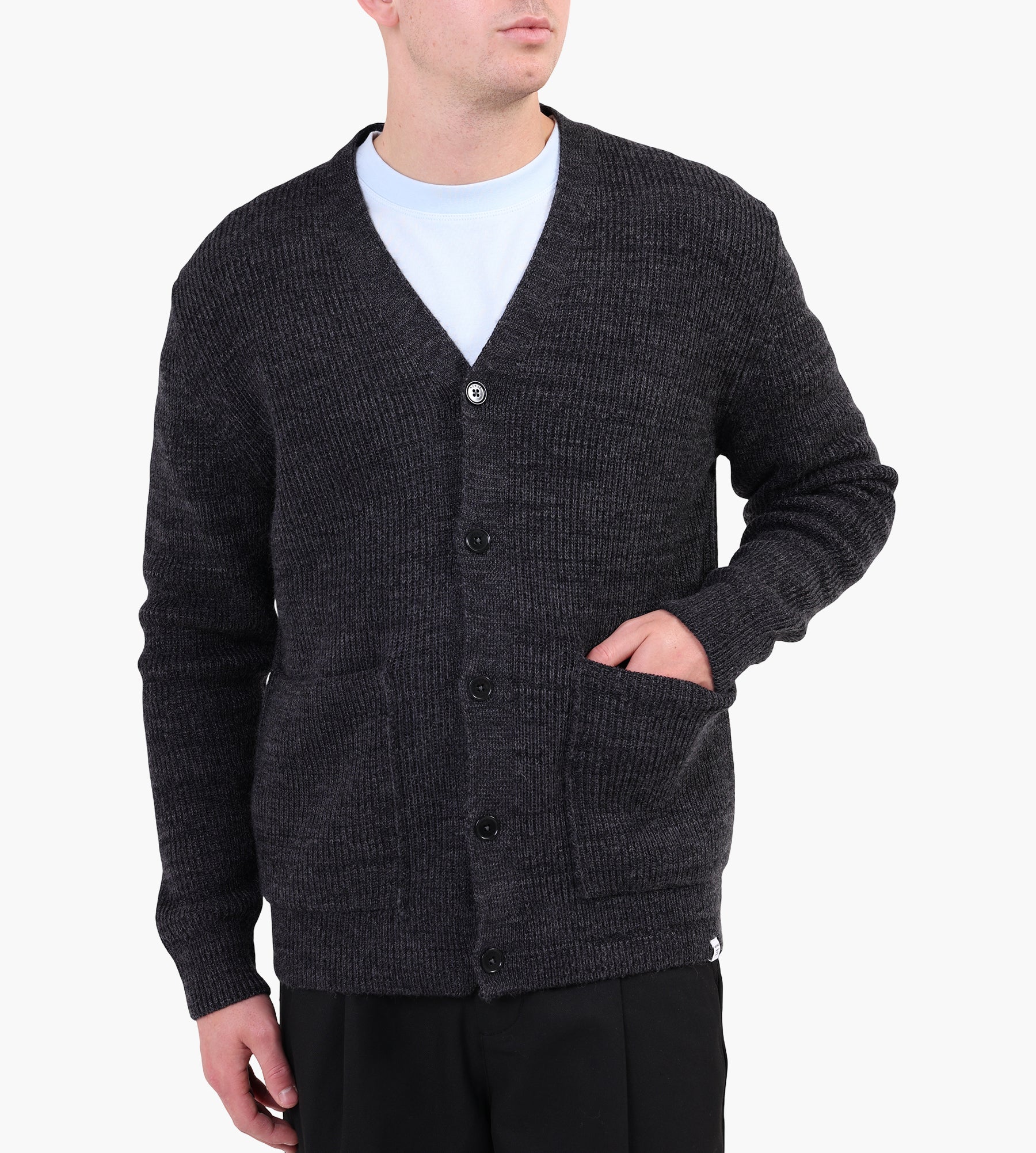 Norse Projects Loki Wool Cotton Rib Cardigan Dark Grey Melange