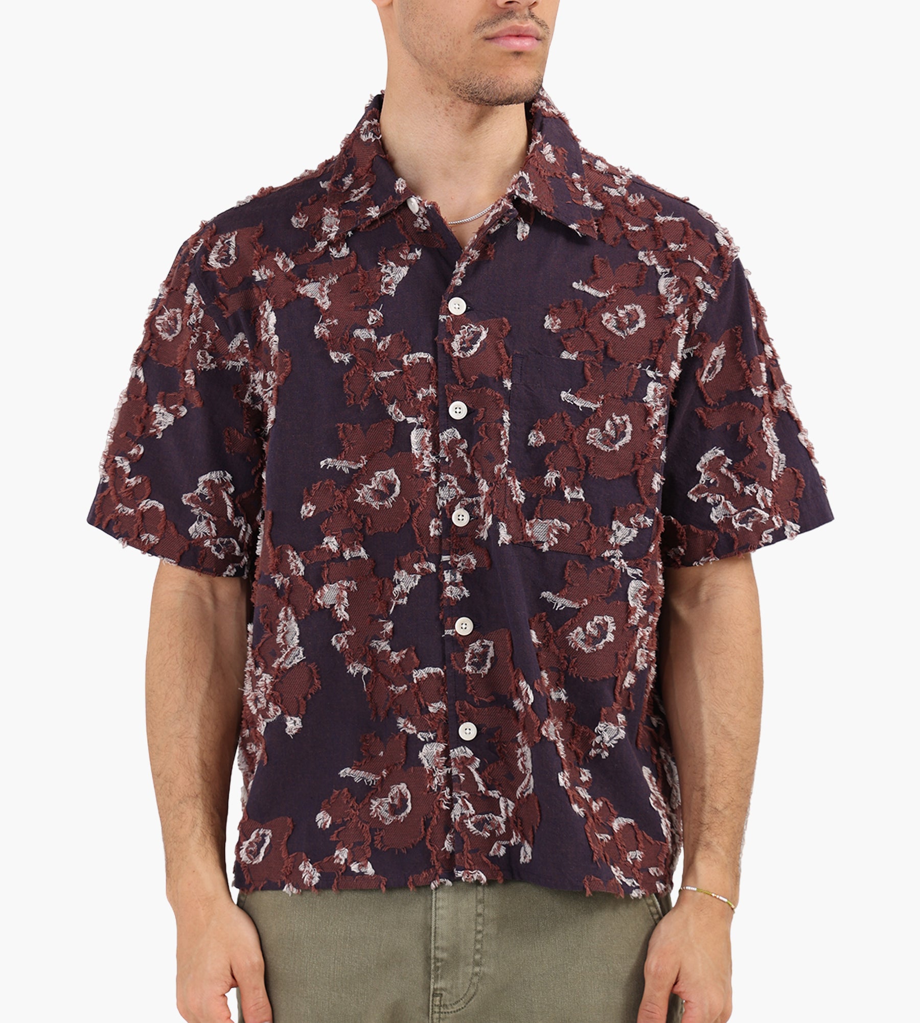 Café-Mountain Floral Jacquard Vacation Shirt Purple
