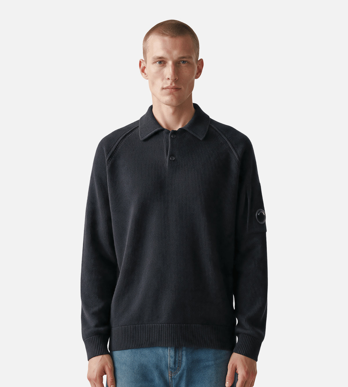 C.P. Company Chenille Cotton Polo Sweater Total Eclipse