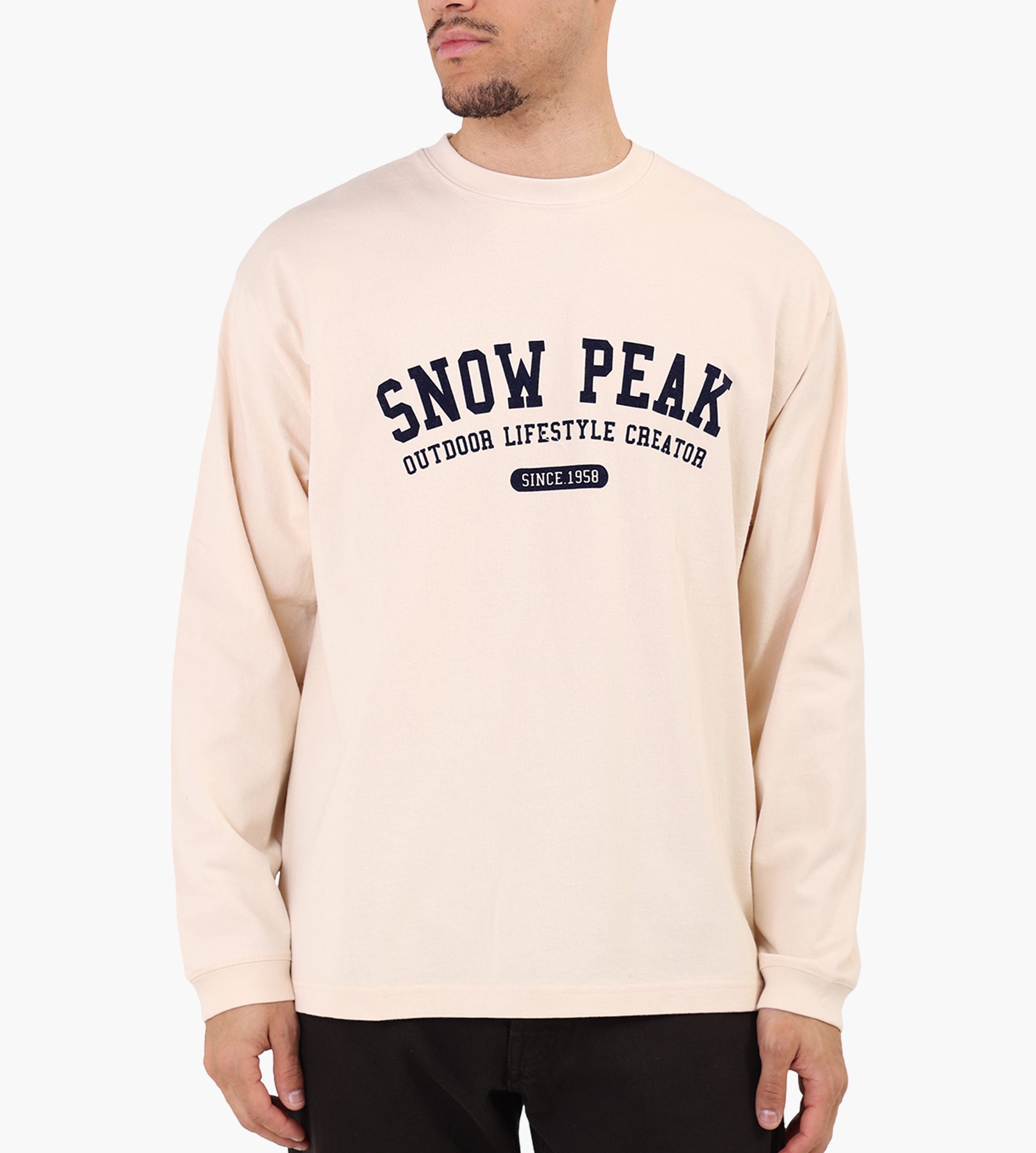 Snow Peak Varsity Logo Longsleeve Off White