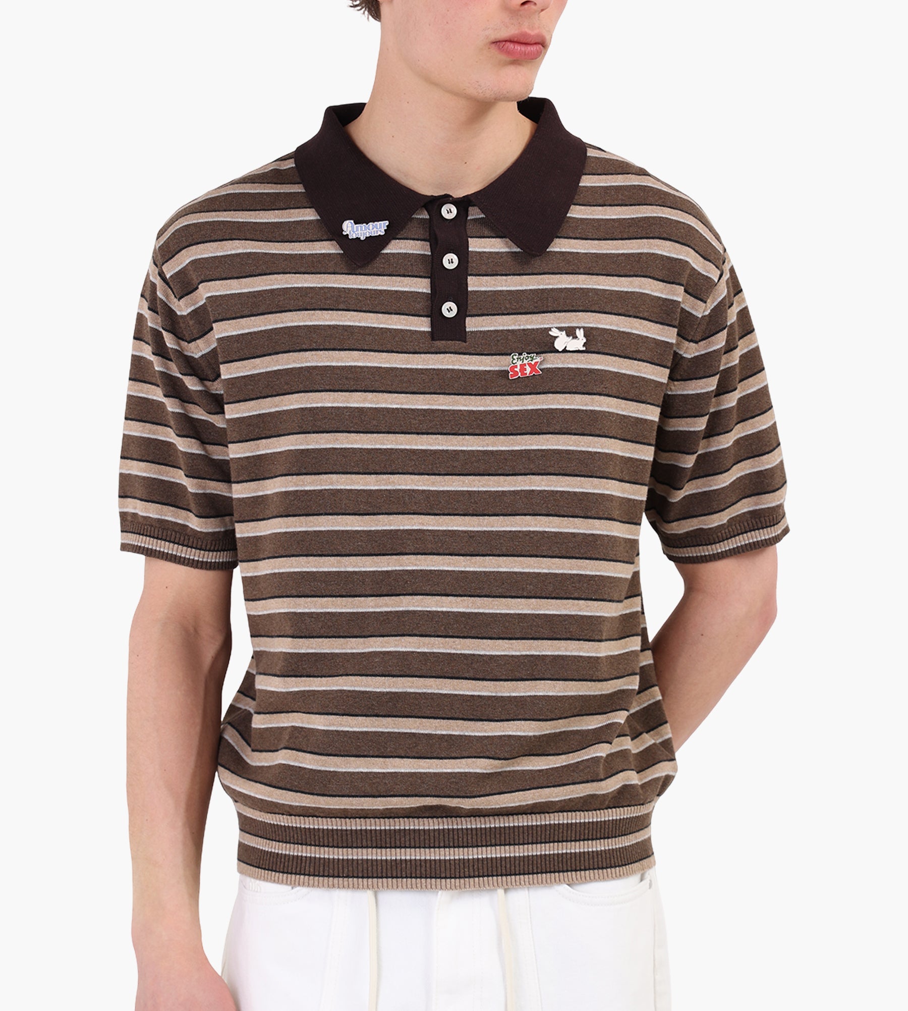 Carne Bollente Pin-Up Patrol Knit Long Sleeve Polo Stripe