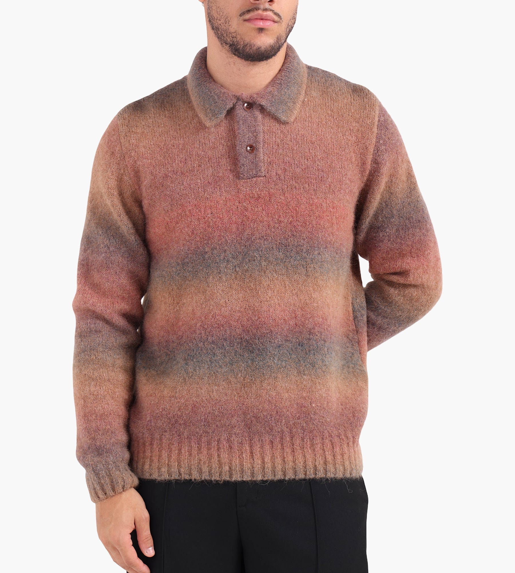 Palmes Alpaca Long Sleeve Knit Polo Brown