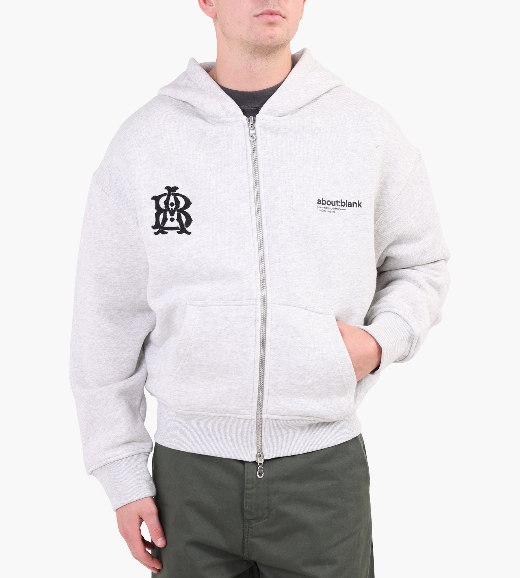 about:blank Dual Logo Zip Hoodie Cotton Grey Marl Black