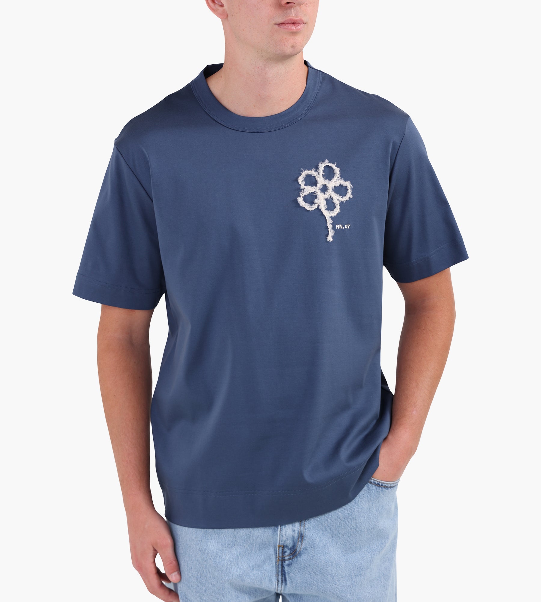 NN.07 Pedro EMB SS 3525 Tee Denim Blue