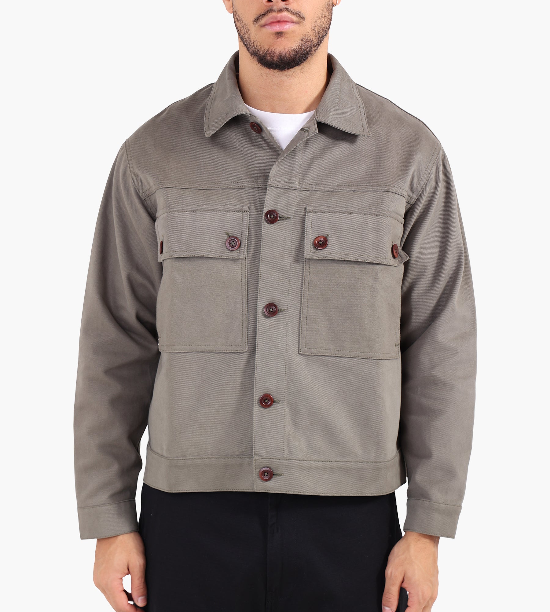 Café-Mountain Reverse Panel Workers Jacket Washed Moss