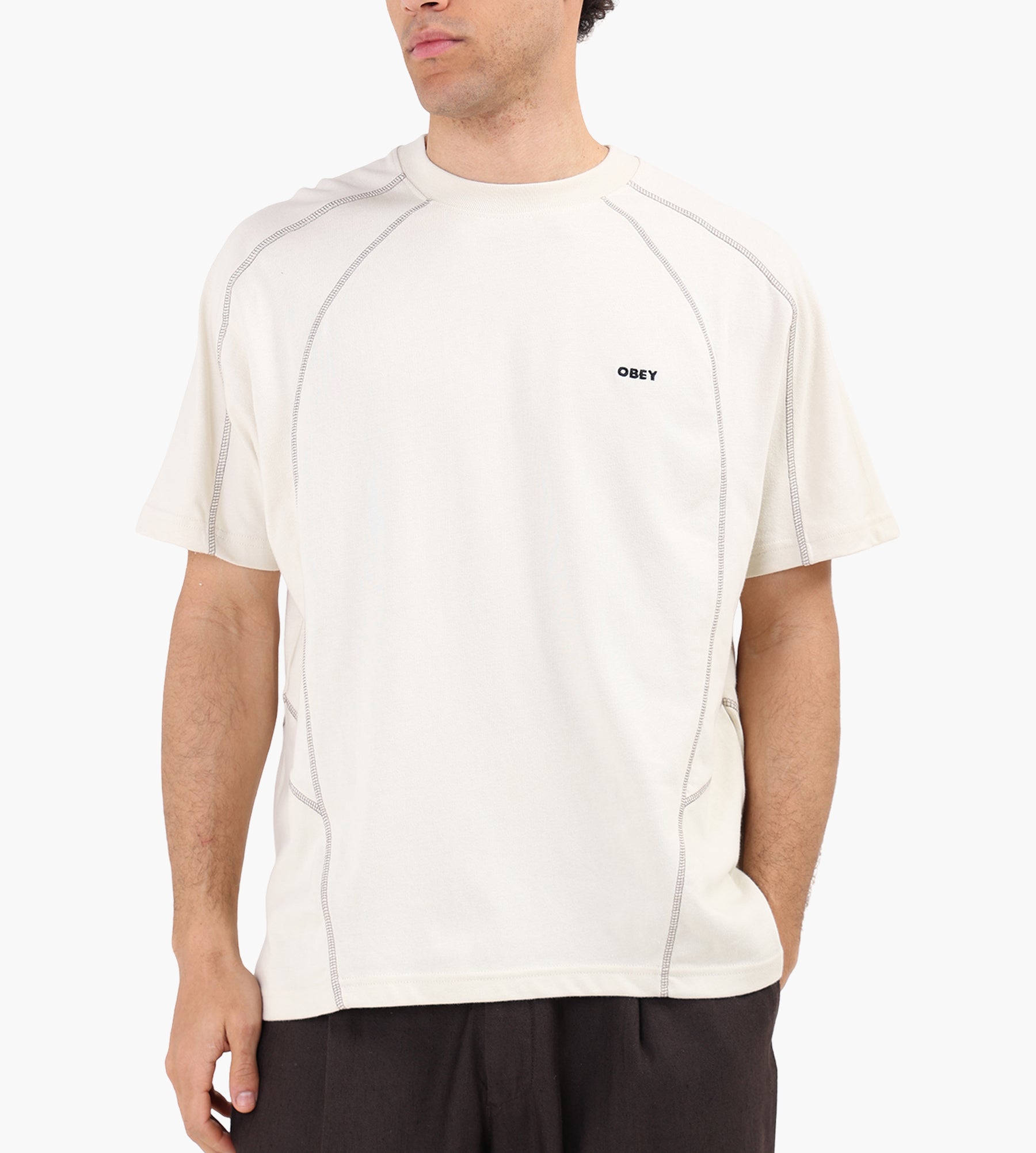 Obey Contrast Stitch Tee Silver Birch