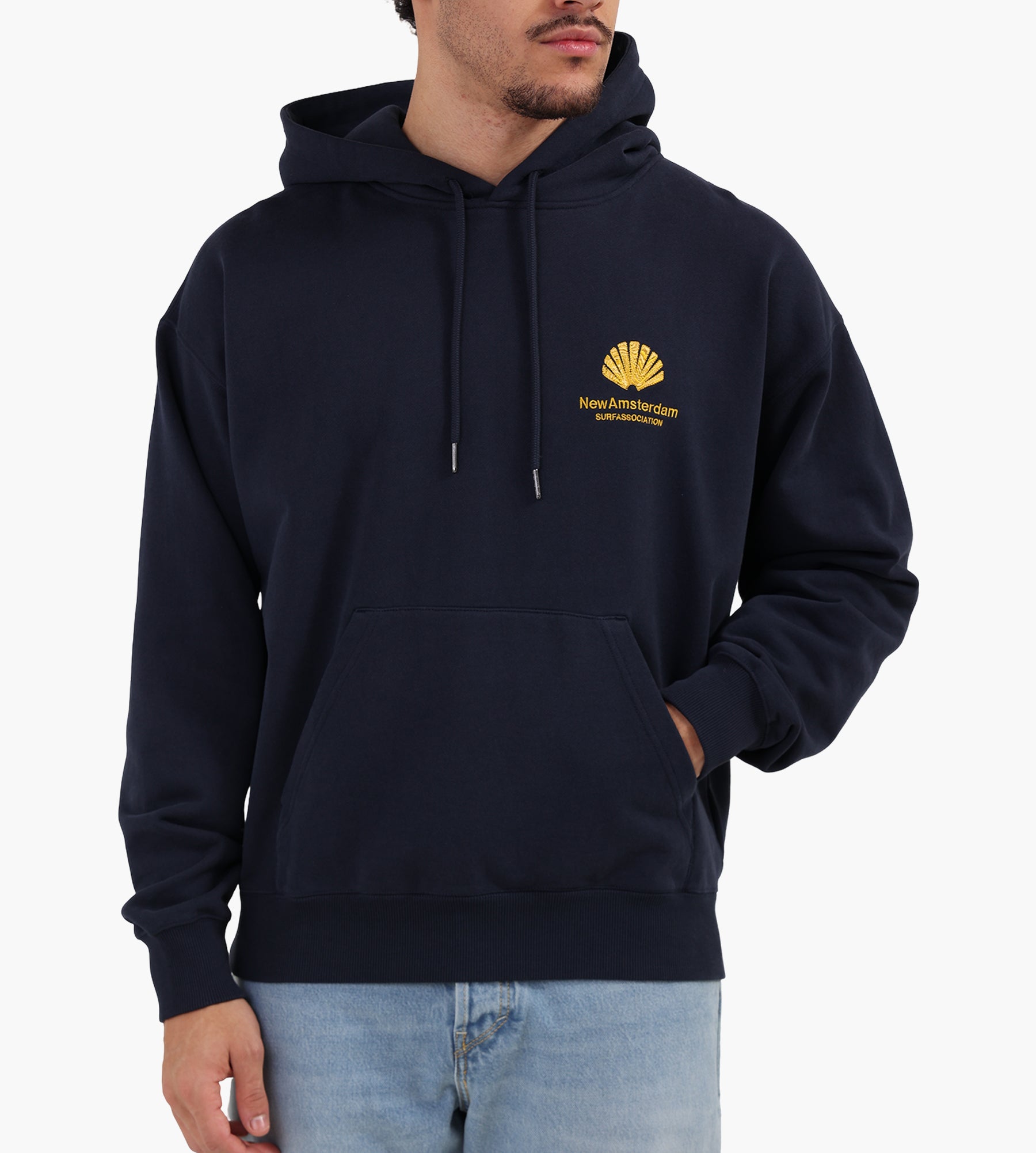 New Amsterdam Surf Association Logo Hoodie Navy Blazer Sun Yellow