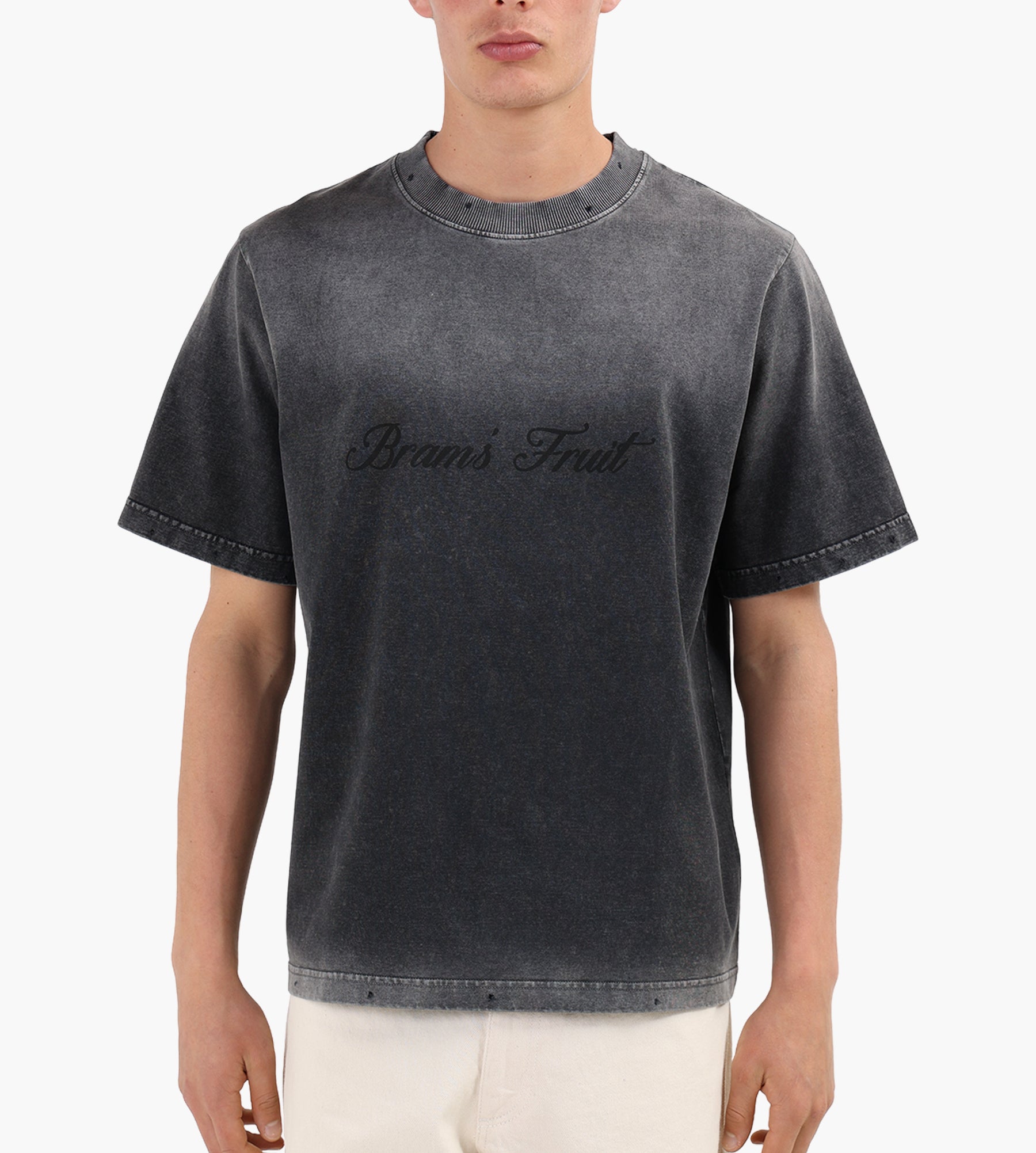 Bram's Fruit Distressed Script Logo T-shirt Shadow Black