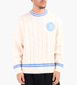 PAL Sporting Goods Bye Cable Knit Wool Cricket Sweater Marshmallow blue