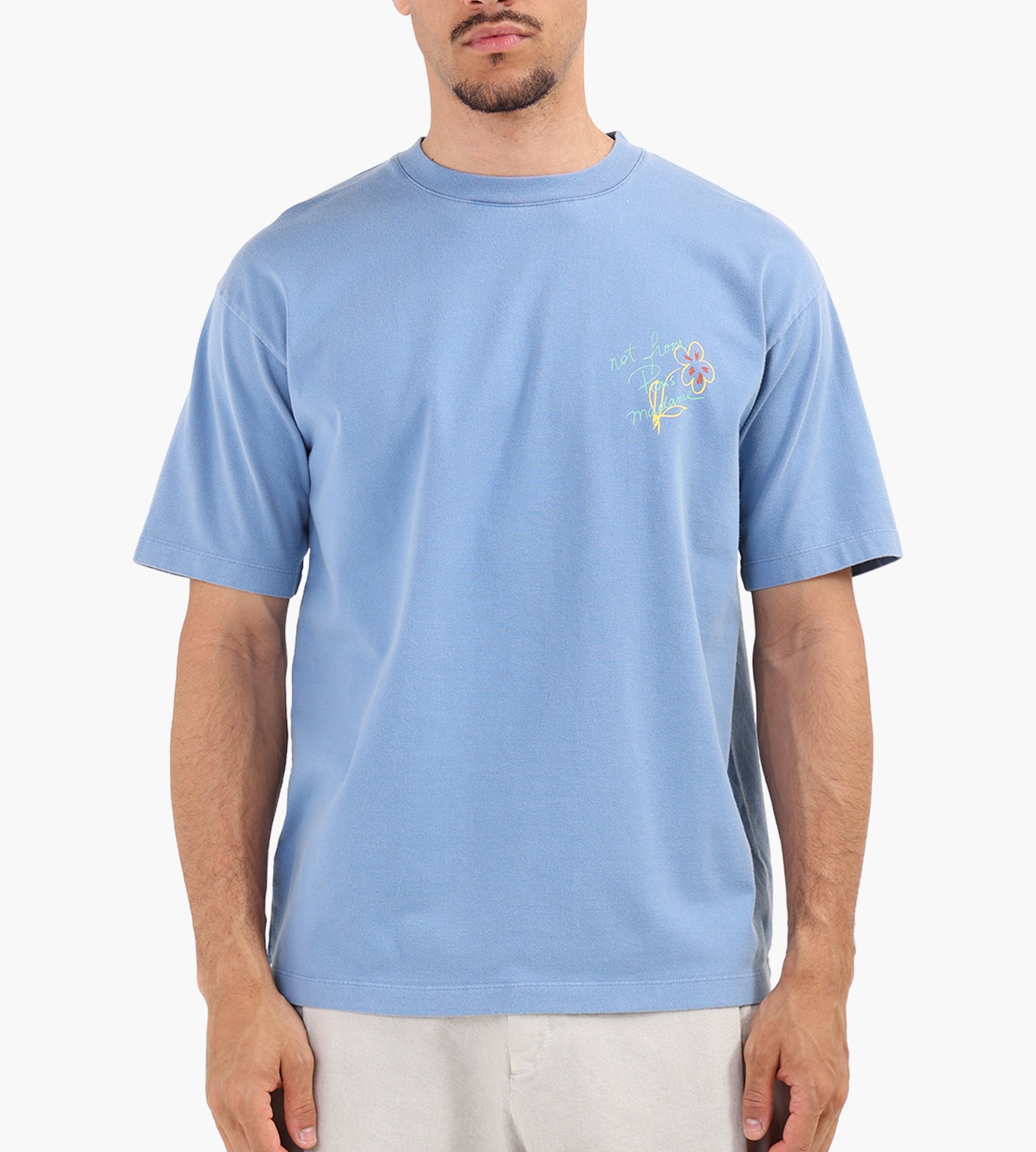 Drôle de Monsieur Esquisse Slogan T-Shirt Light Blue