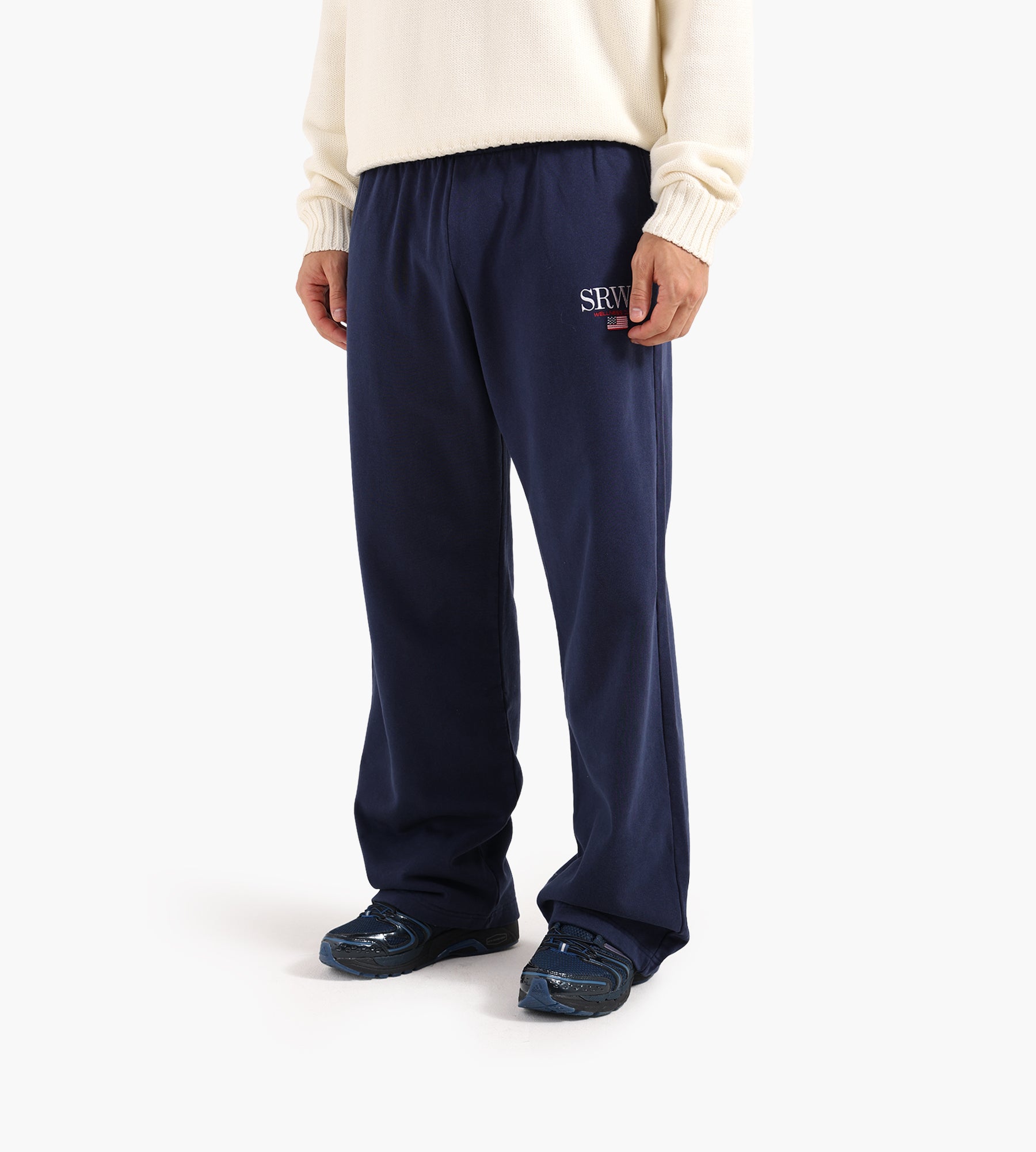 Sporty & Rich Nautical Embroidered Wide Sweatpant Dark Navy