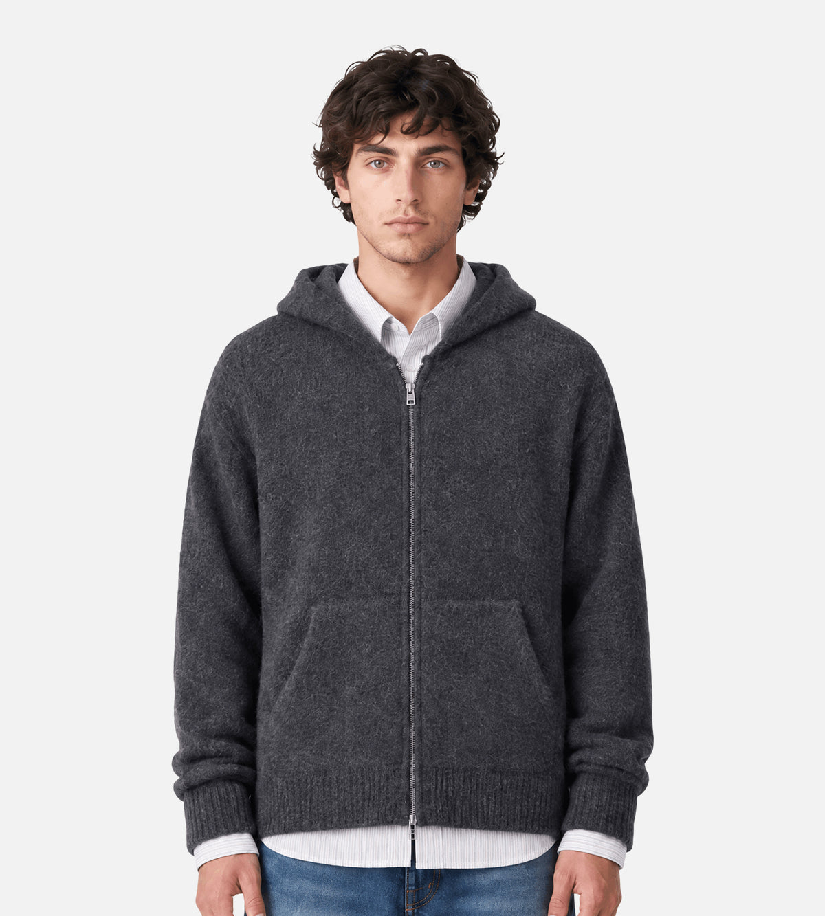 OLAF Zip Knitted Hoodie Charcoal