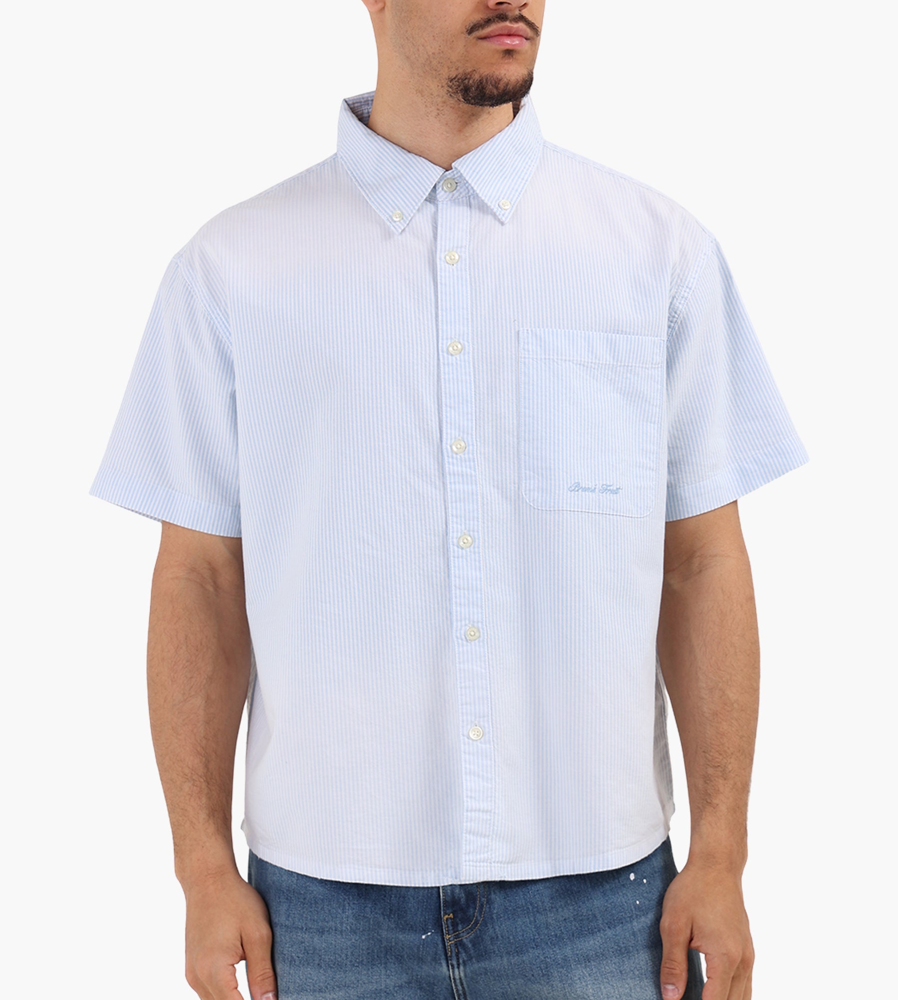 Bram's Fruit Distressed Oxford Shirt Shortsleeve Light Blue
