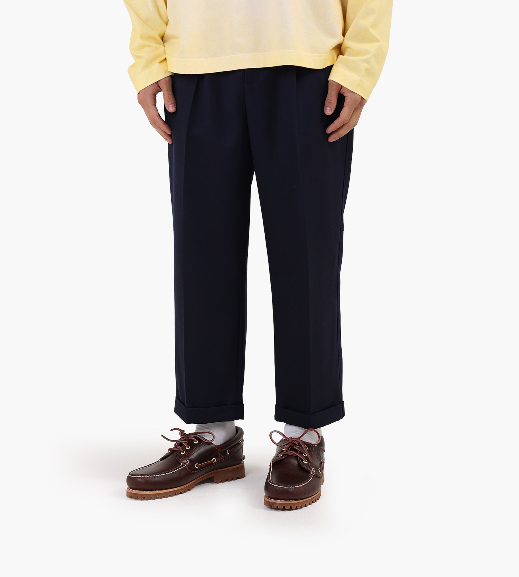 Drôle de Monsieur Pantalon Plis Cropped Laine Navy