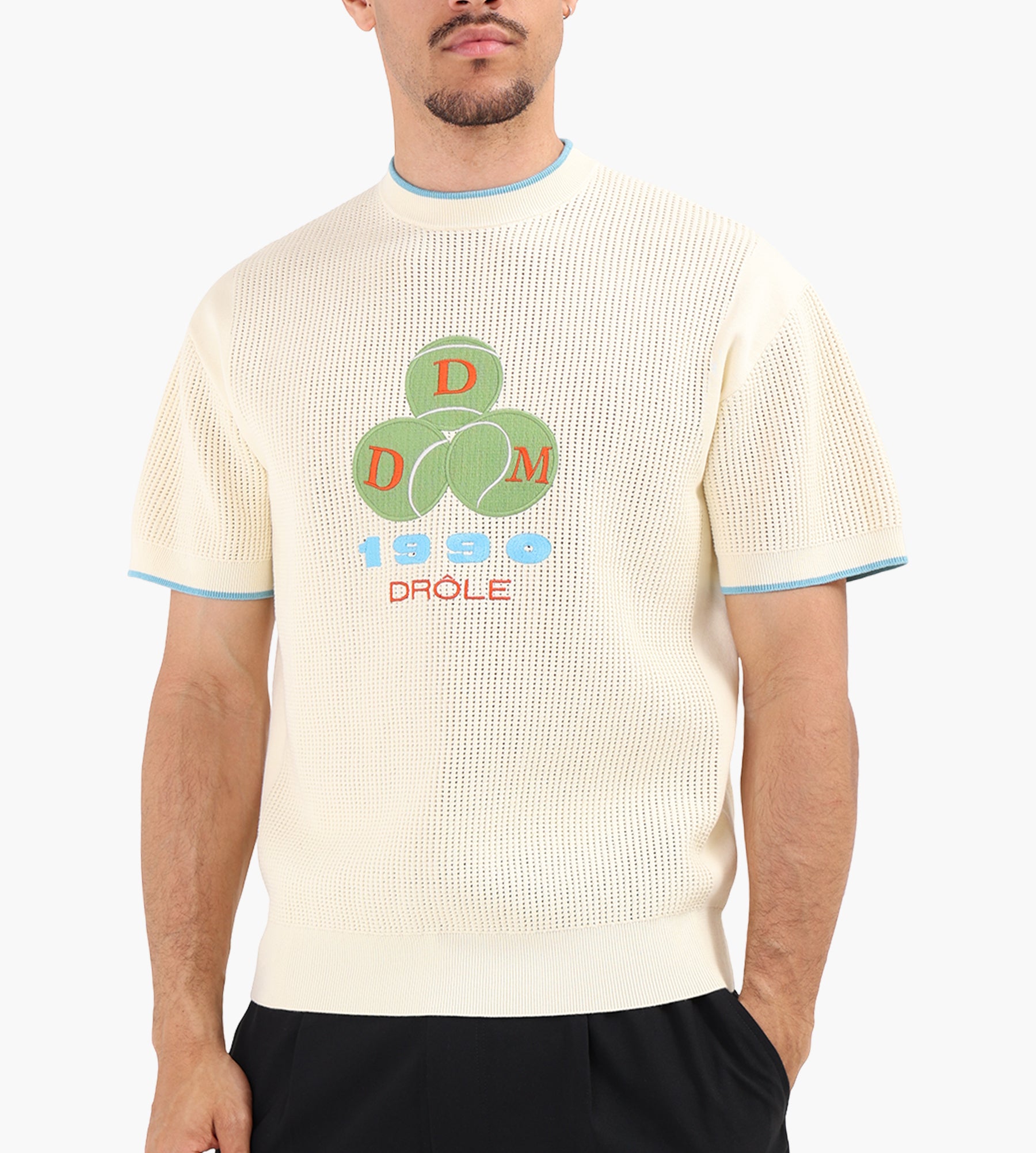 Drôle de Monsieur Drùle 1990 Openwork Knit T-Shirt Off White