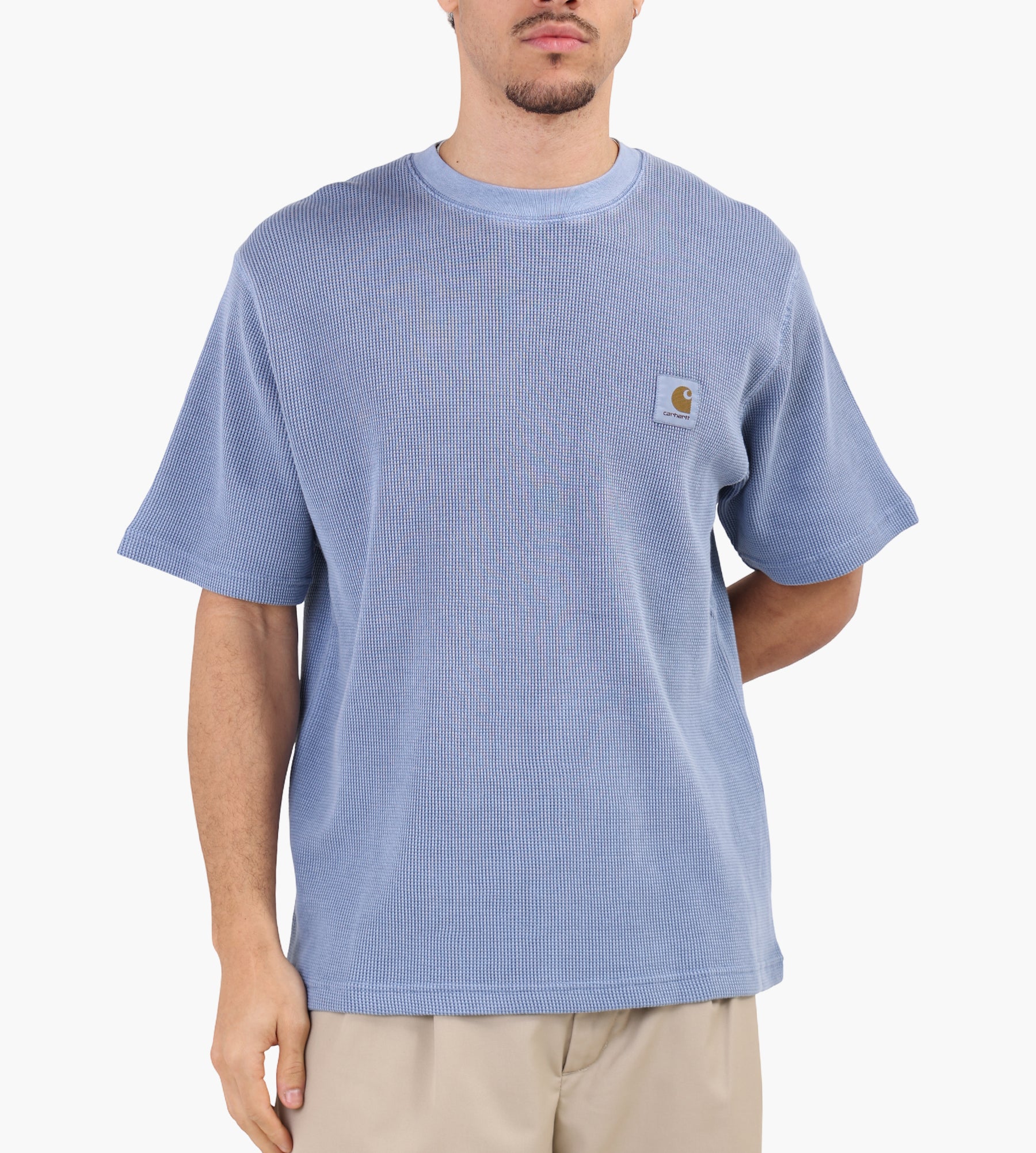Carhartt WIP Nelson Waffle T-Shirt Gentle Blue Garment Dyed