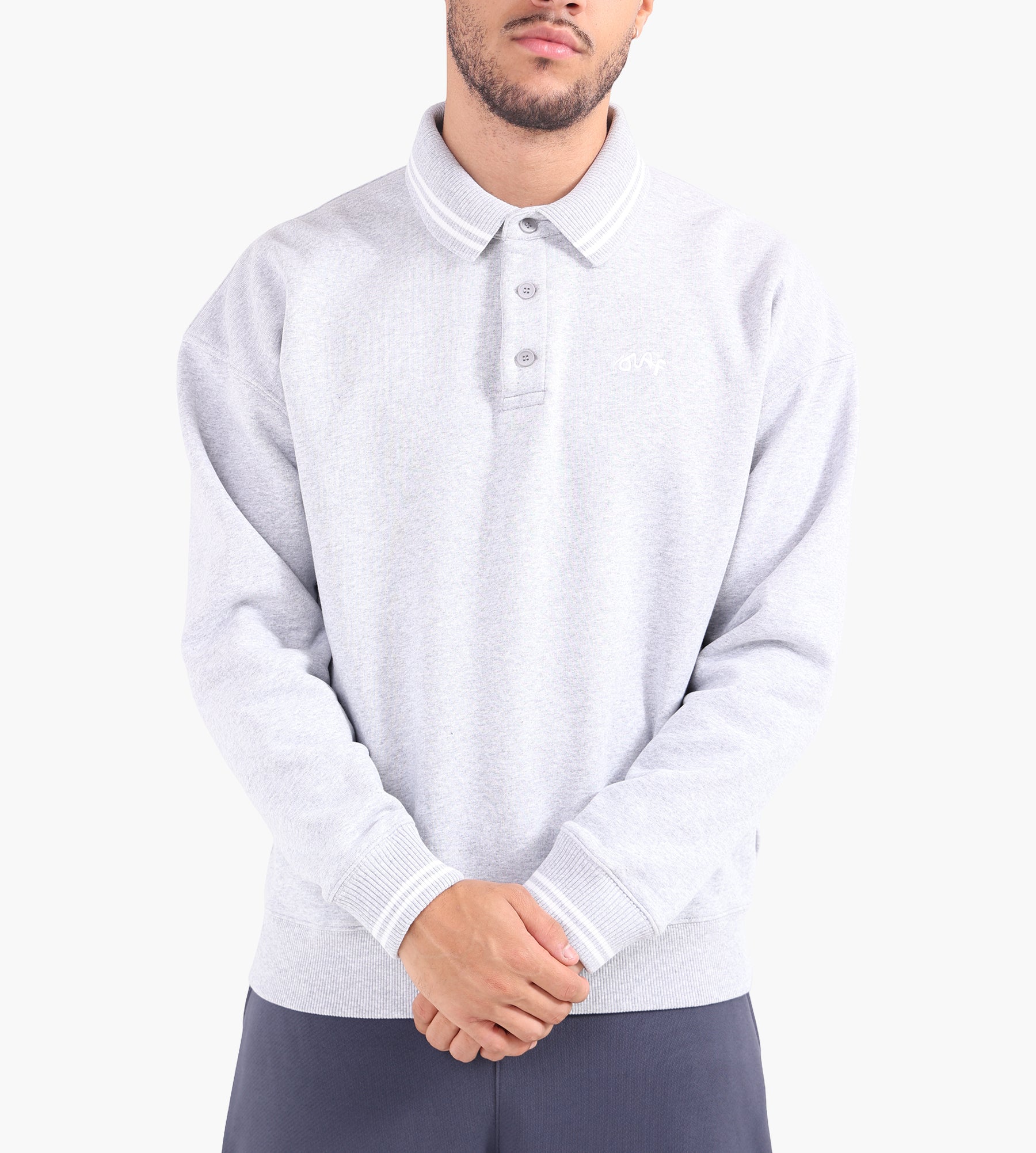 OLAF Tipping Detail Oversized Polo Heather Grey