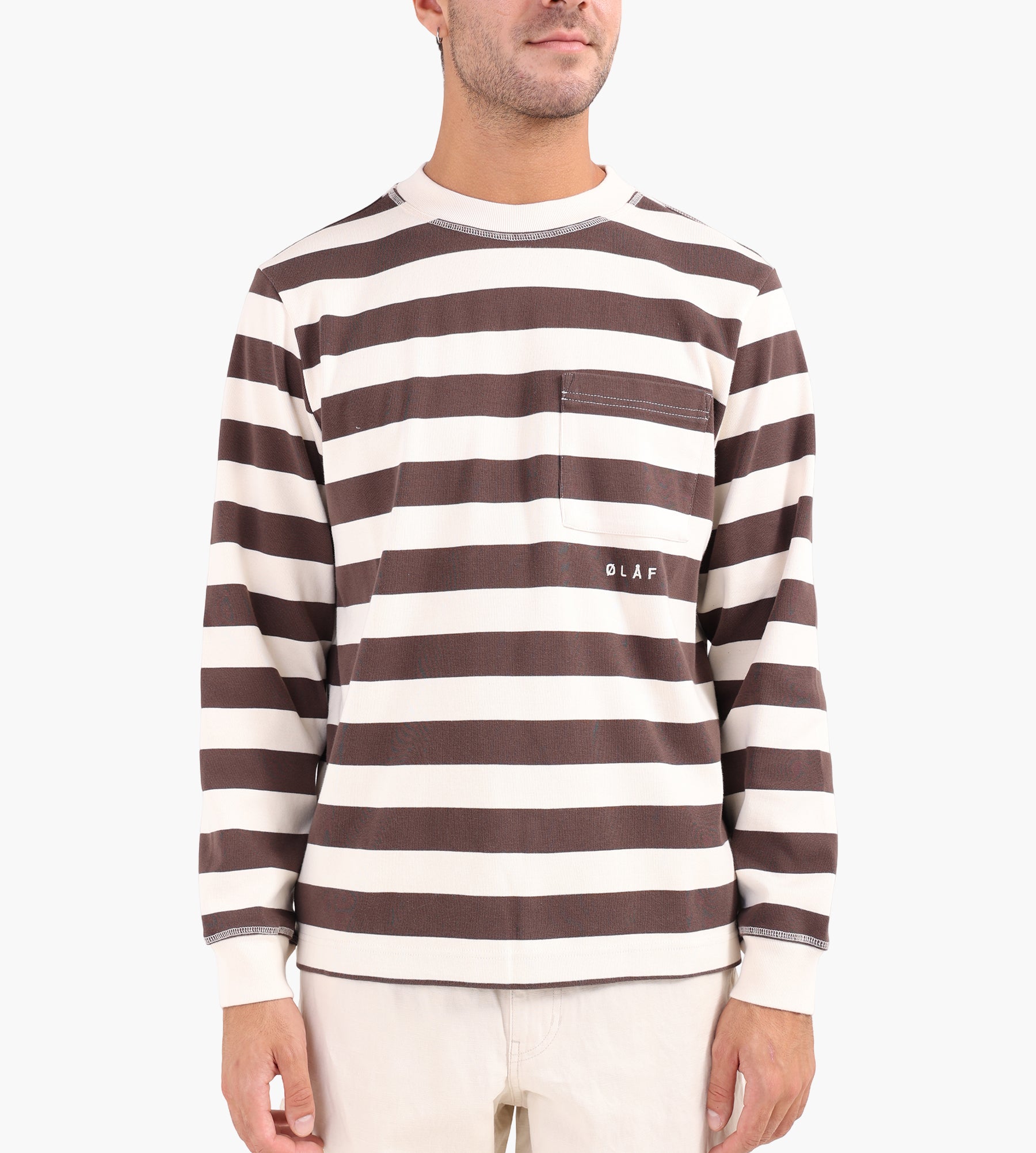 OLAF Striped Rib Crewneck Hot Fudge Off-White