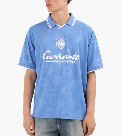Carhartt WIP カーハート フットボールTシャツ　M ライトブルー Carhartt WIP Terrace Football T-shirt Heart Train Jacquard Curacao