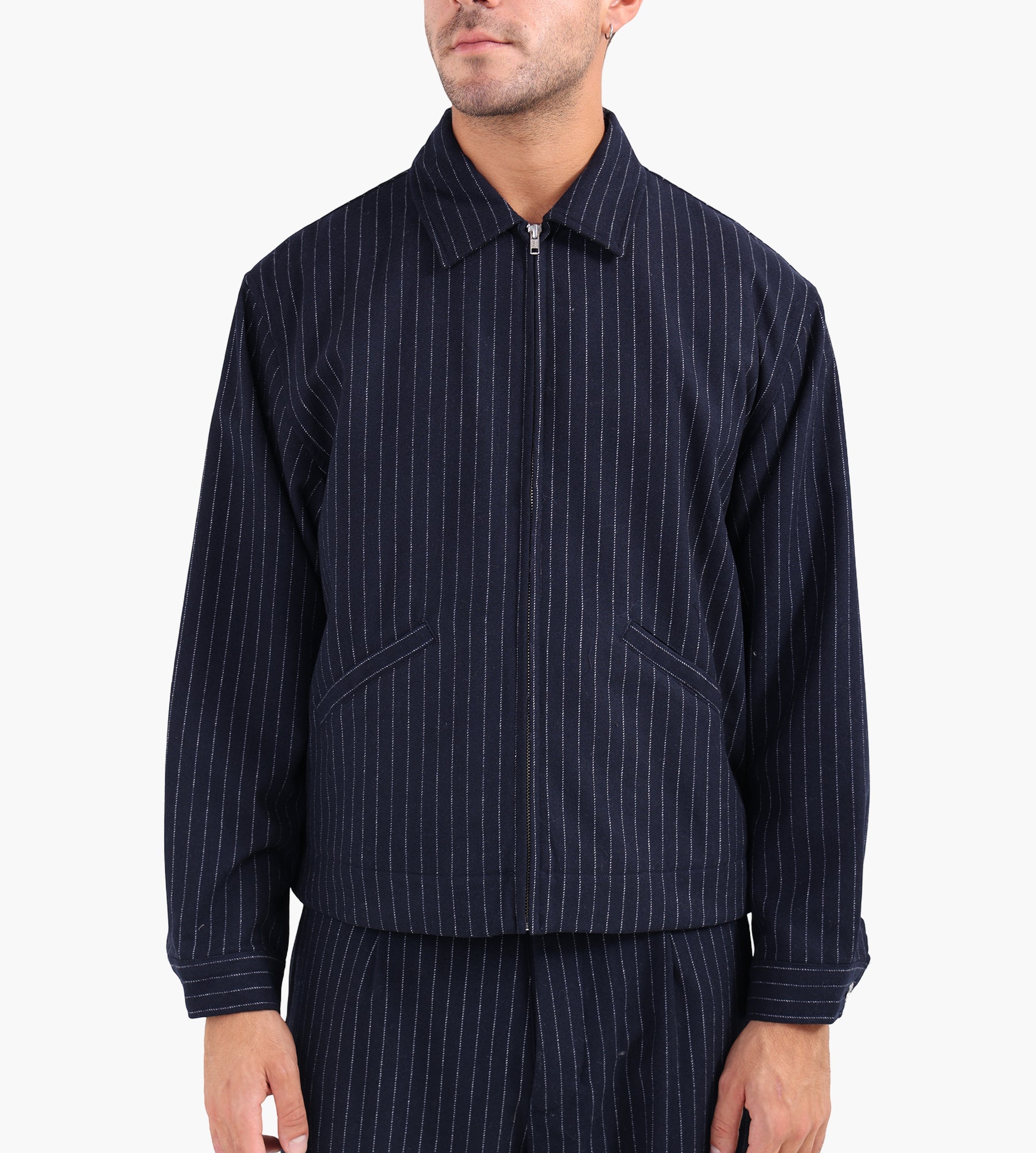 Ange Projects Pinstripe Wool Jacket Navy