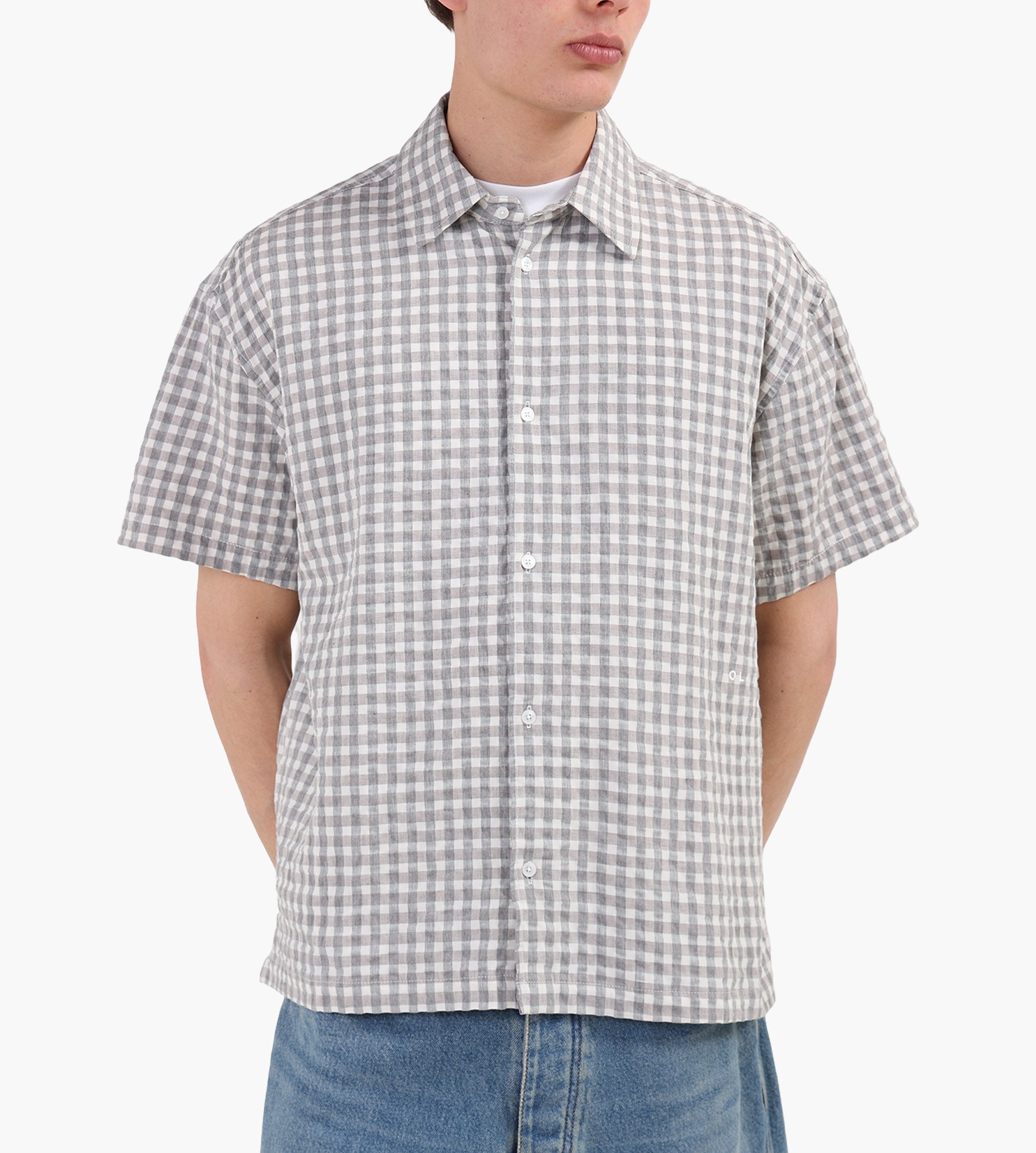 OLAF Check Boxy Short Sleeve Shirt Heather Grey