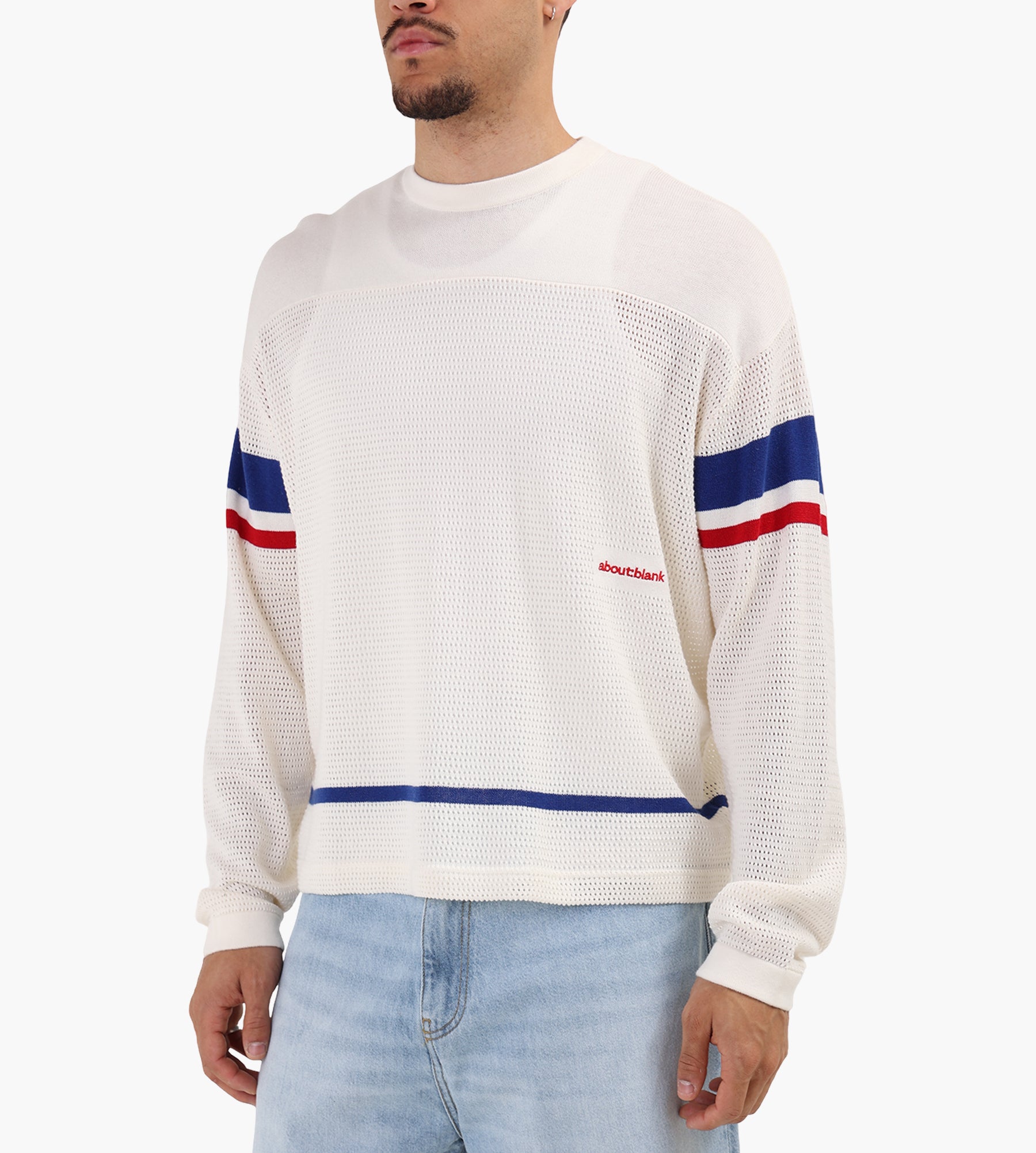 about:blank Knitted Hockey Top Cotton Oat Red Blue