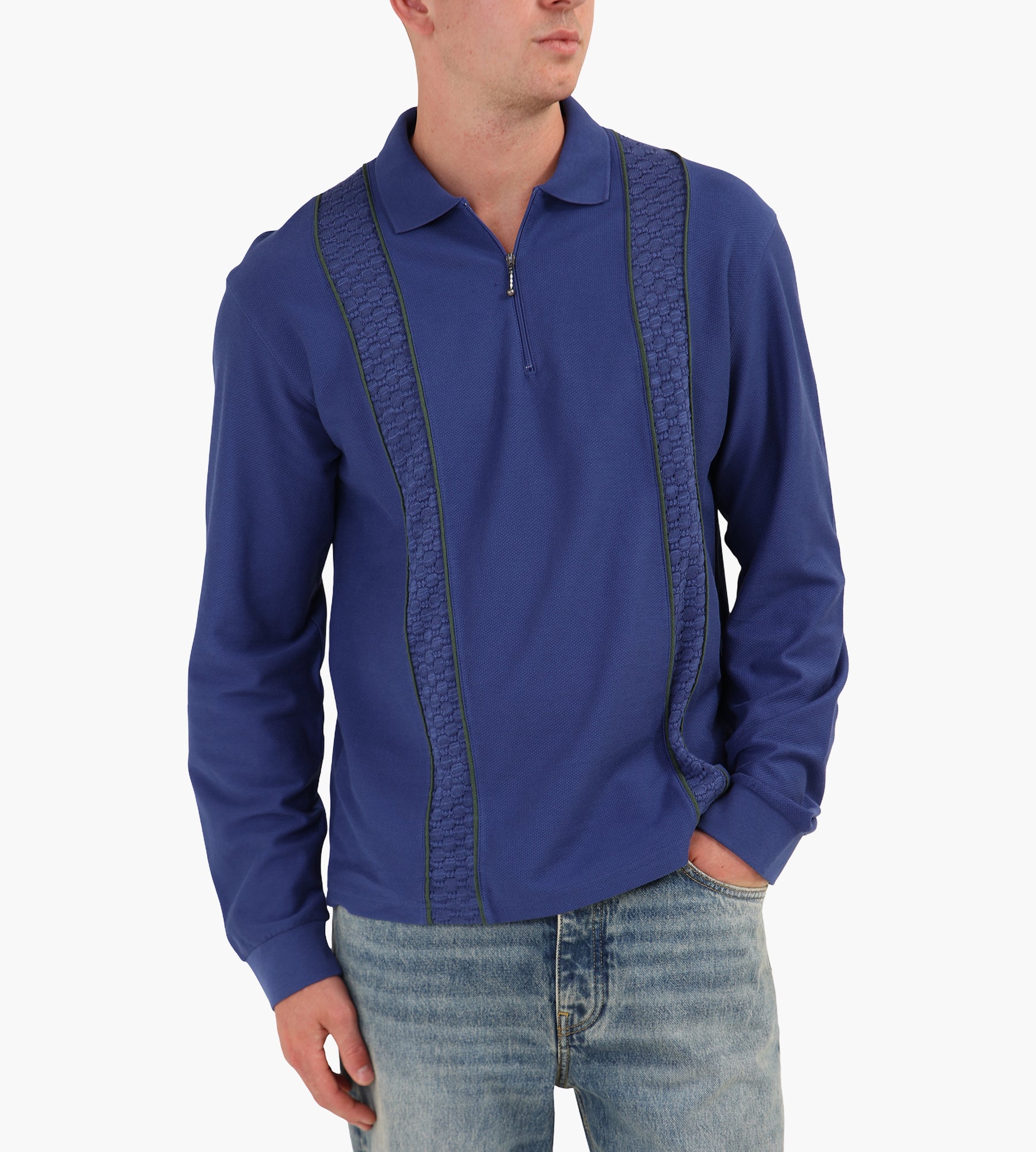 Palmes Lace Long Sleeve Zip Polo Blue