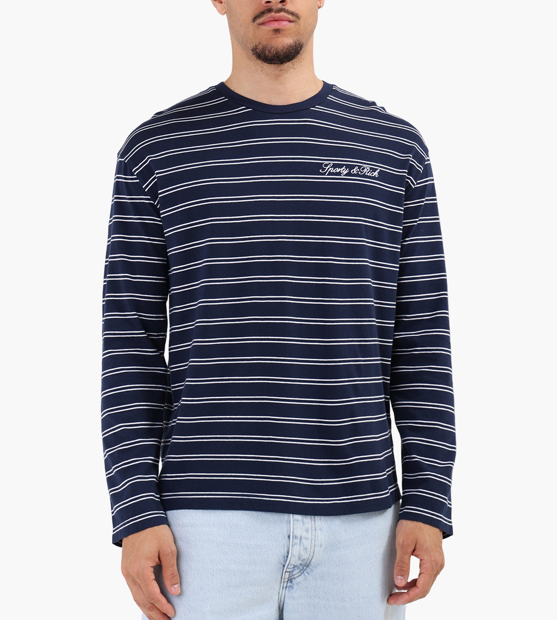 Sporty & Rich Signature Logo Easy Longsleeve Dark Navy White White