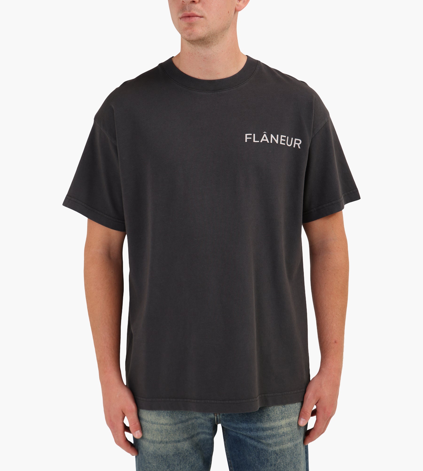 Flâneur Double Logo Washed T-Shirt Black