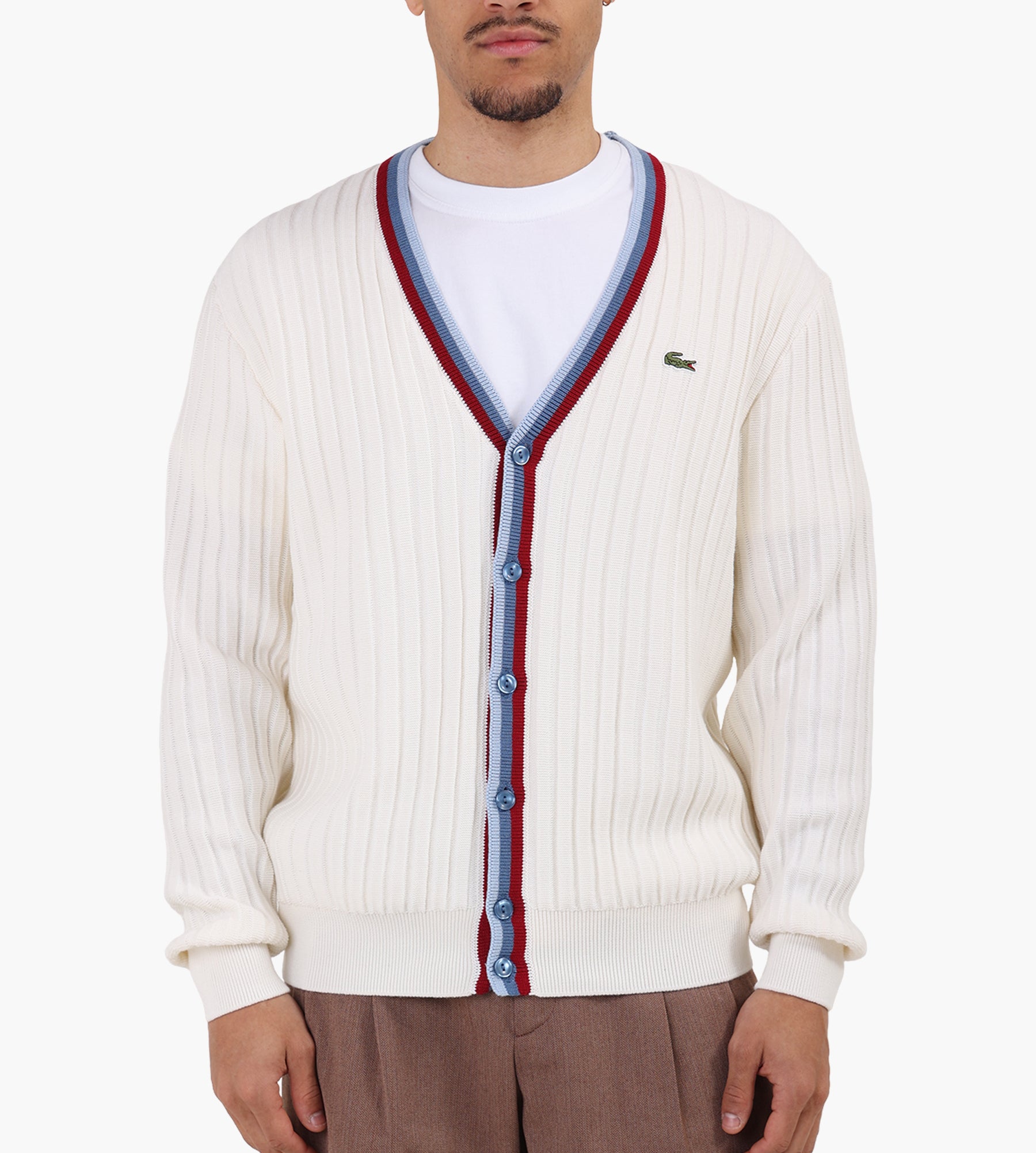 Lacoste 1HA1 Men's Sweater Blanc Bleu Clair