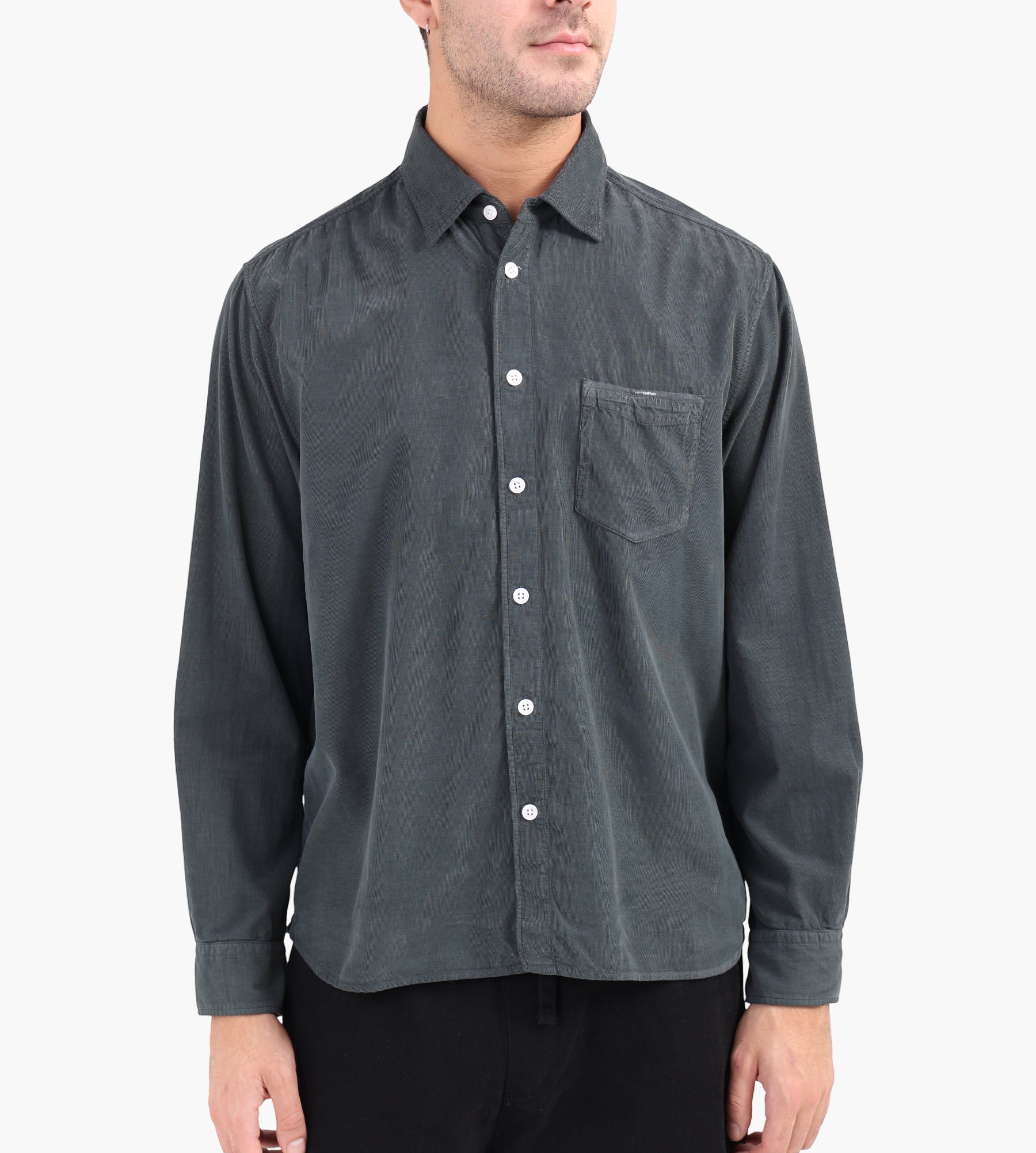 C.P. Company Shirts Long Sleeve In 2000 Stripes Corduroy Dark Shadow