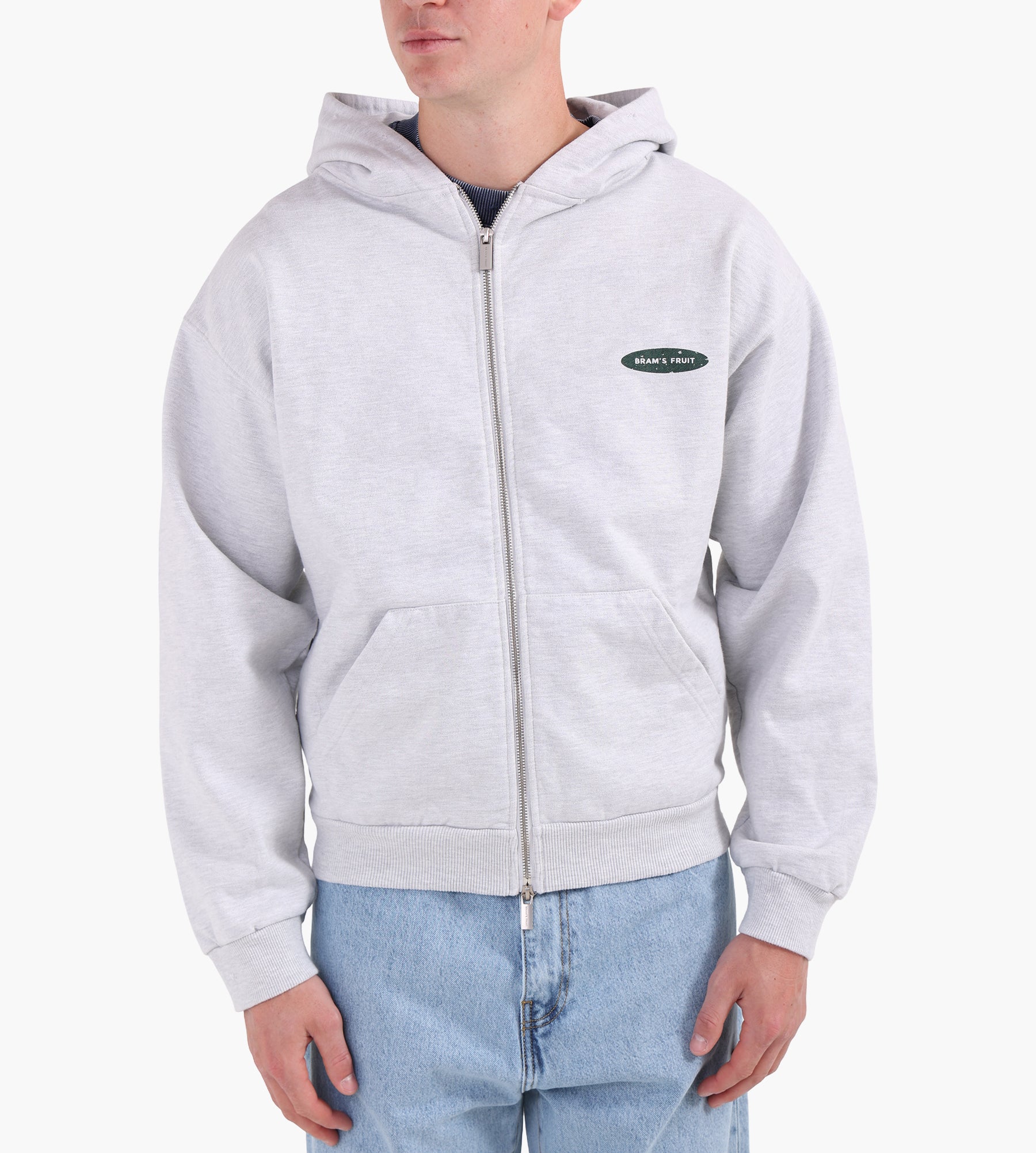 Bram's Fruit Distressed “F*ck Off” Zipper Hoodie Grey Melange
