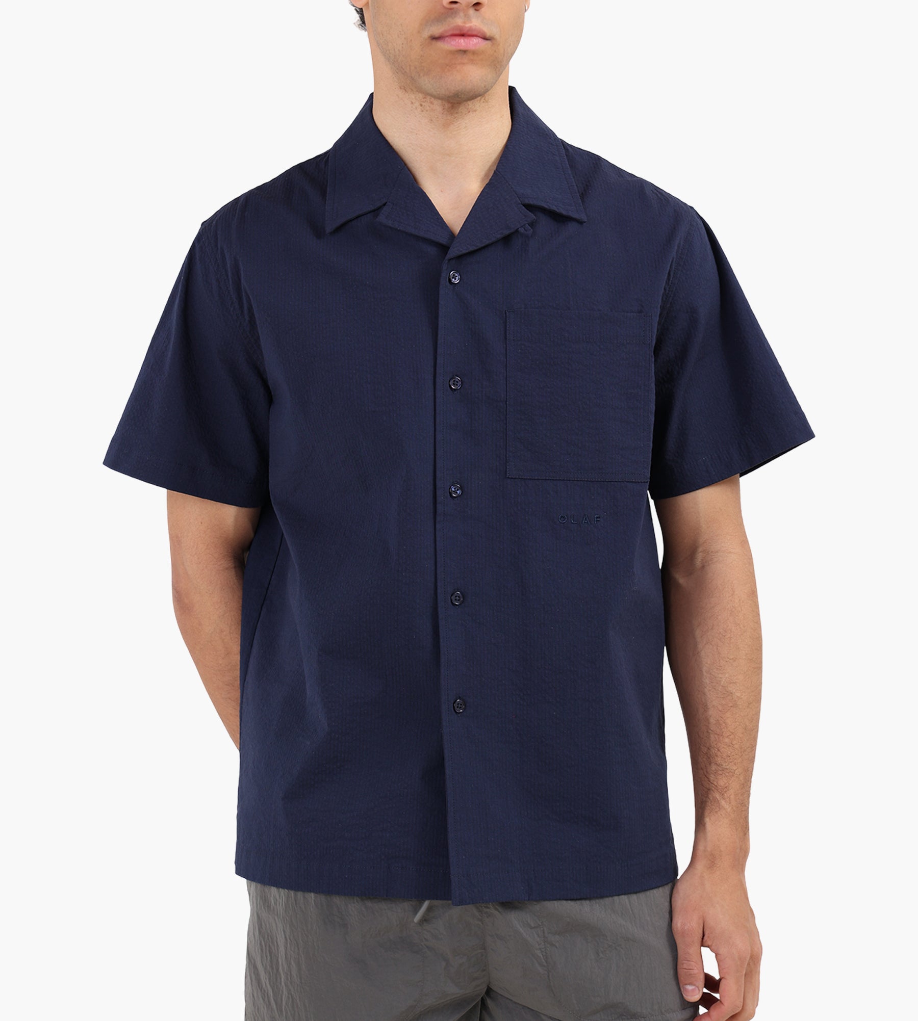 OLAF Seersucker Camp Shirt Navy
