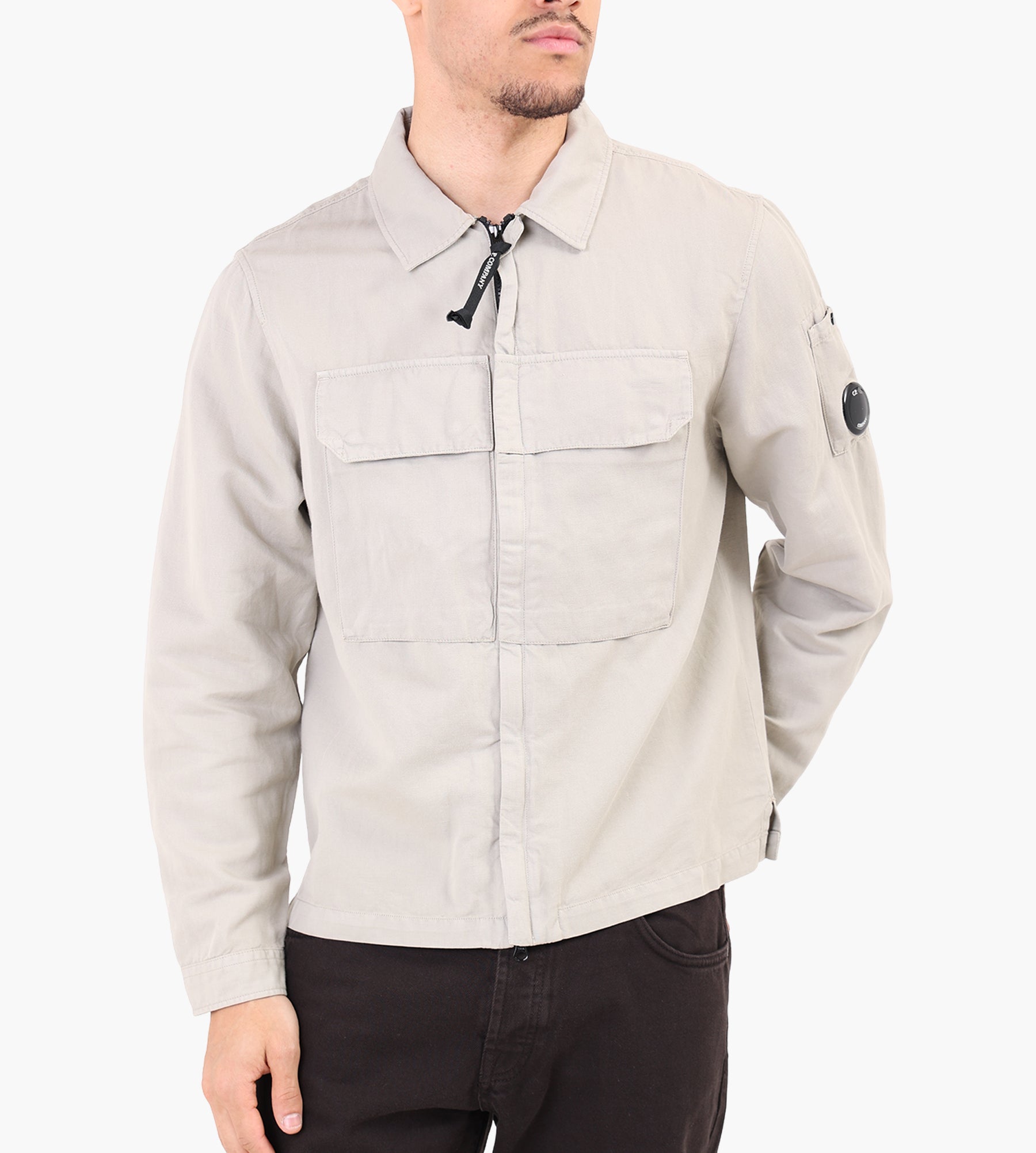 C.P. Company Cotton Linen Zipped Lens Overshirt Dove