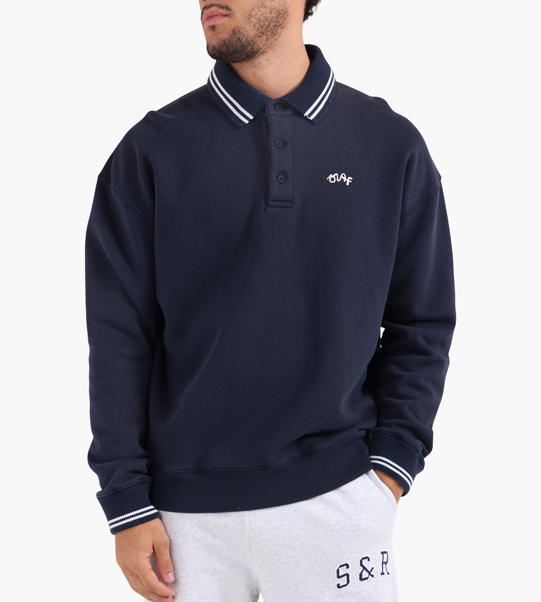 OLAF Tipping Detail Oversized Polo Navy