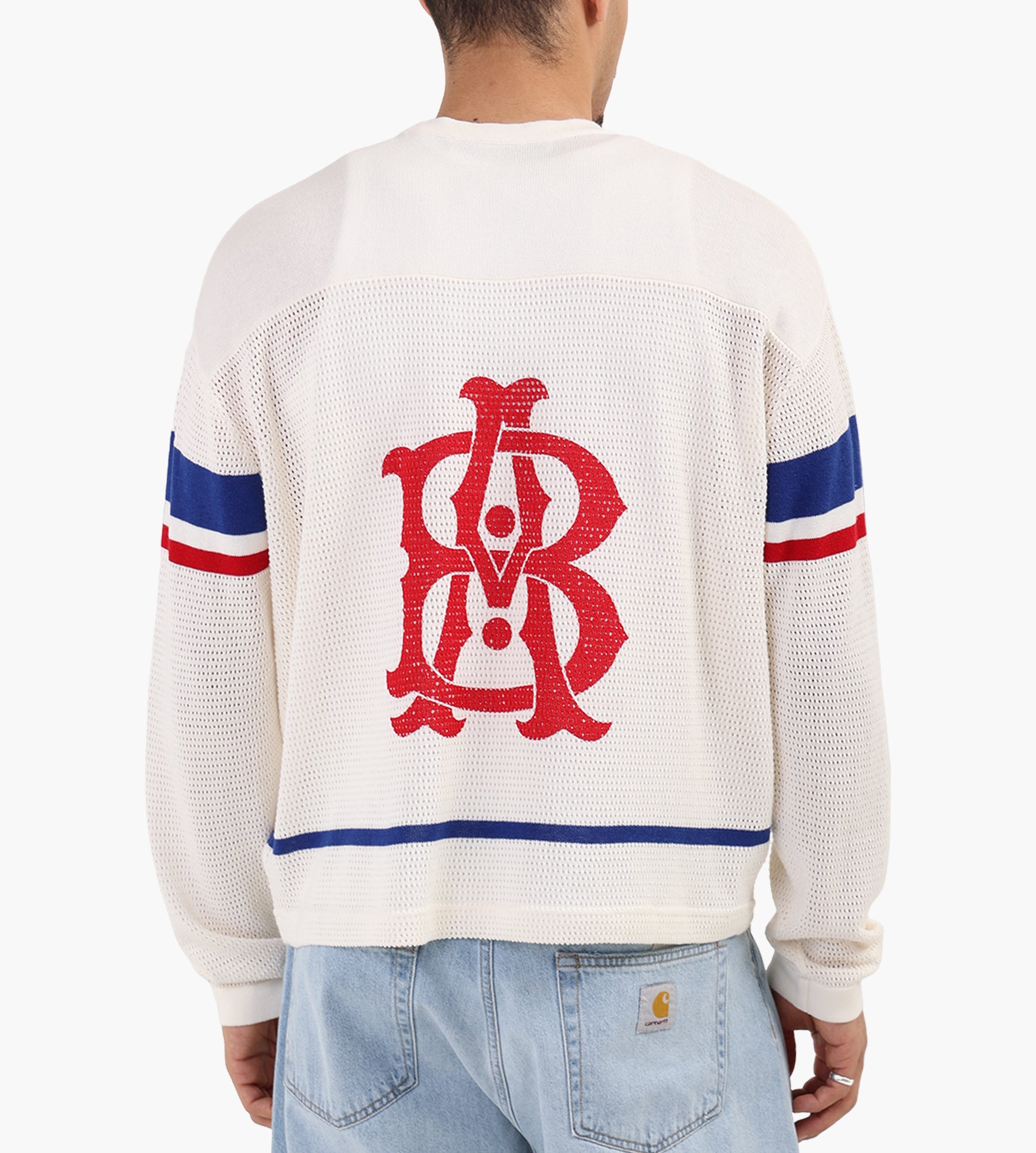 about:blank Knitted Hockey Top Cotton Oat Red Blue
