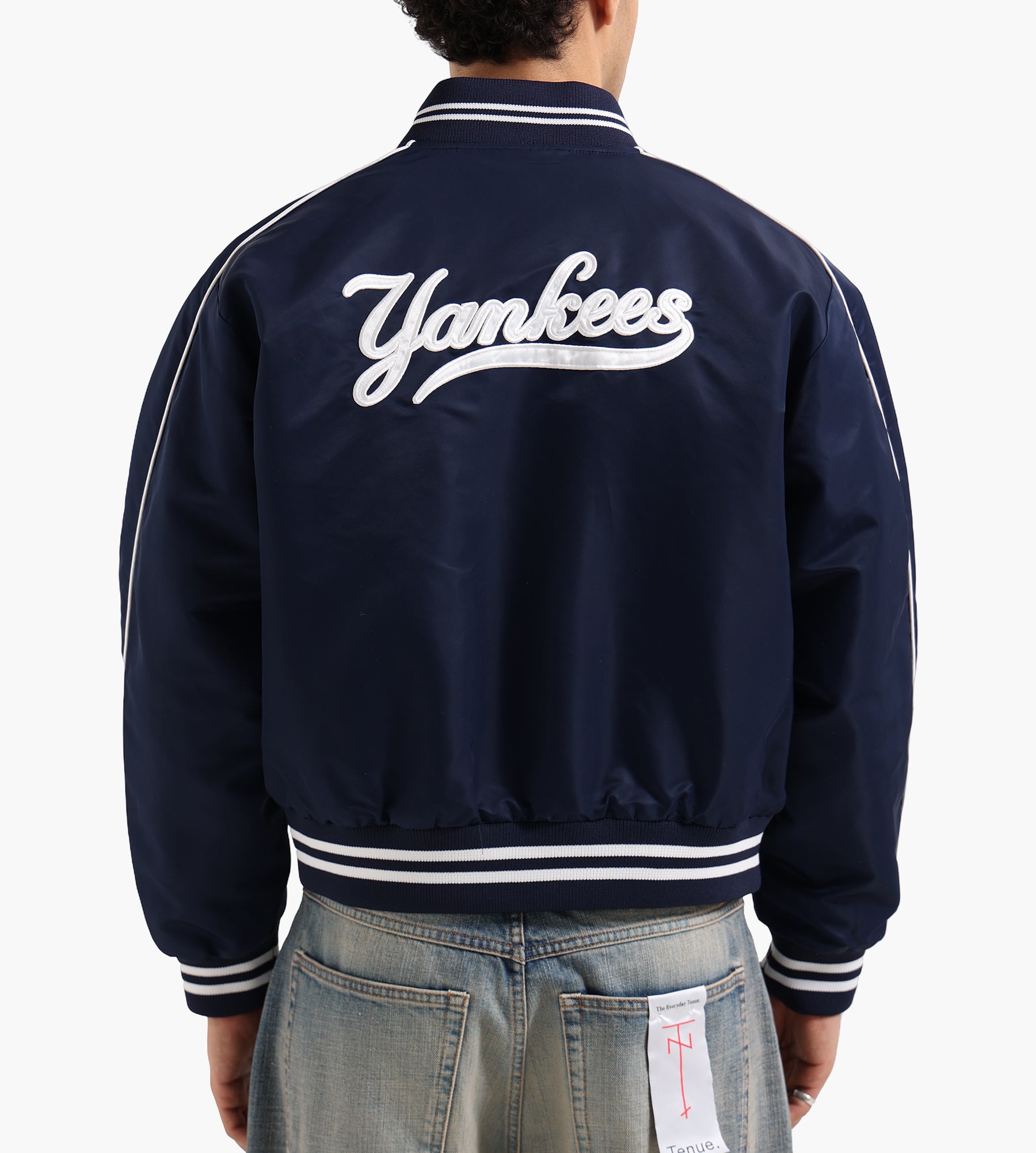 Sporty & Rich Yankees Curve Nylon Varsity Jacket Dark Navy White