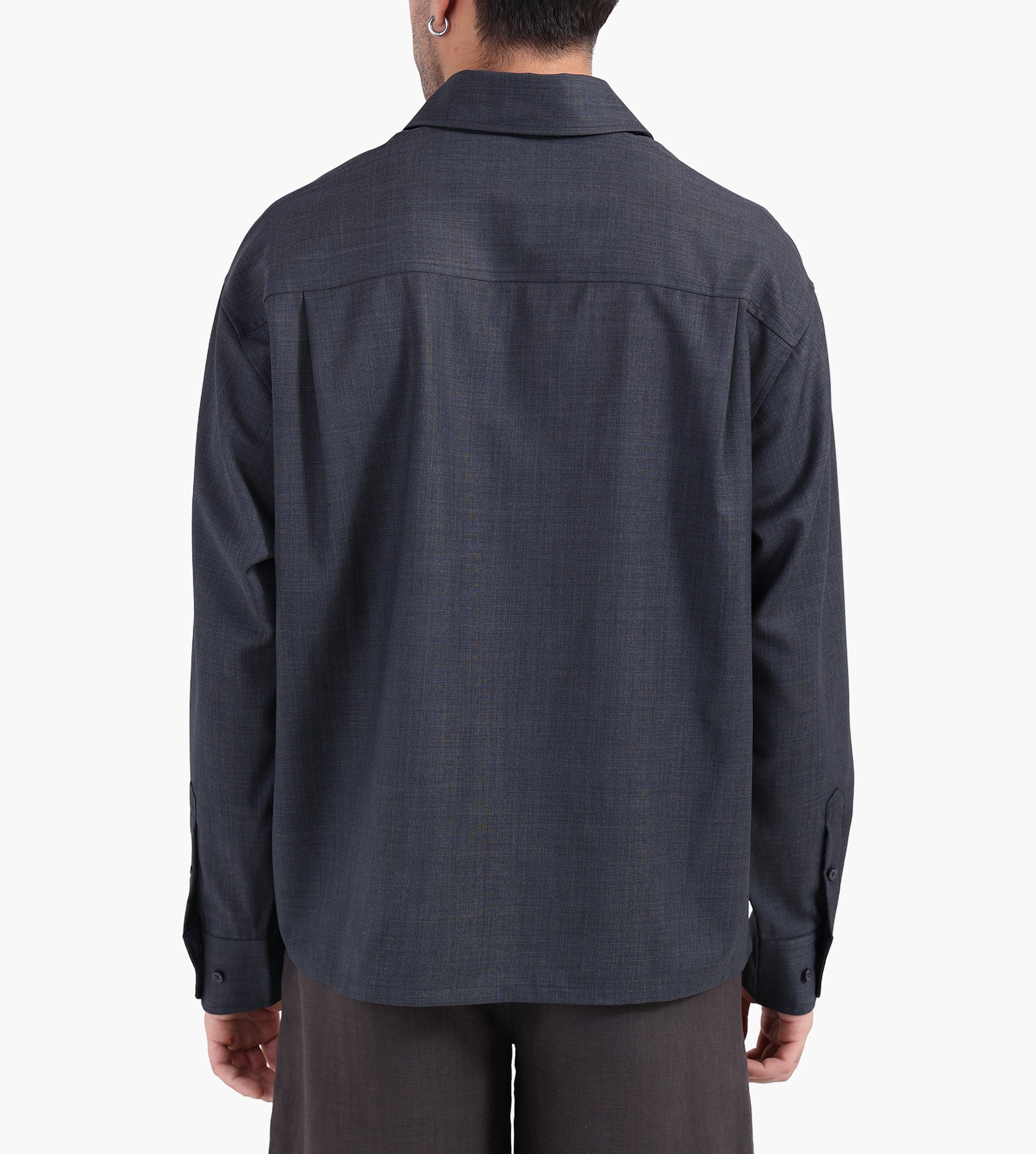 OLAF Wool Blend Boxy Long Sleeve Shirt Charcoal