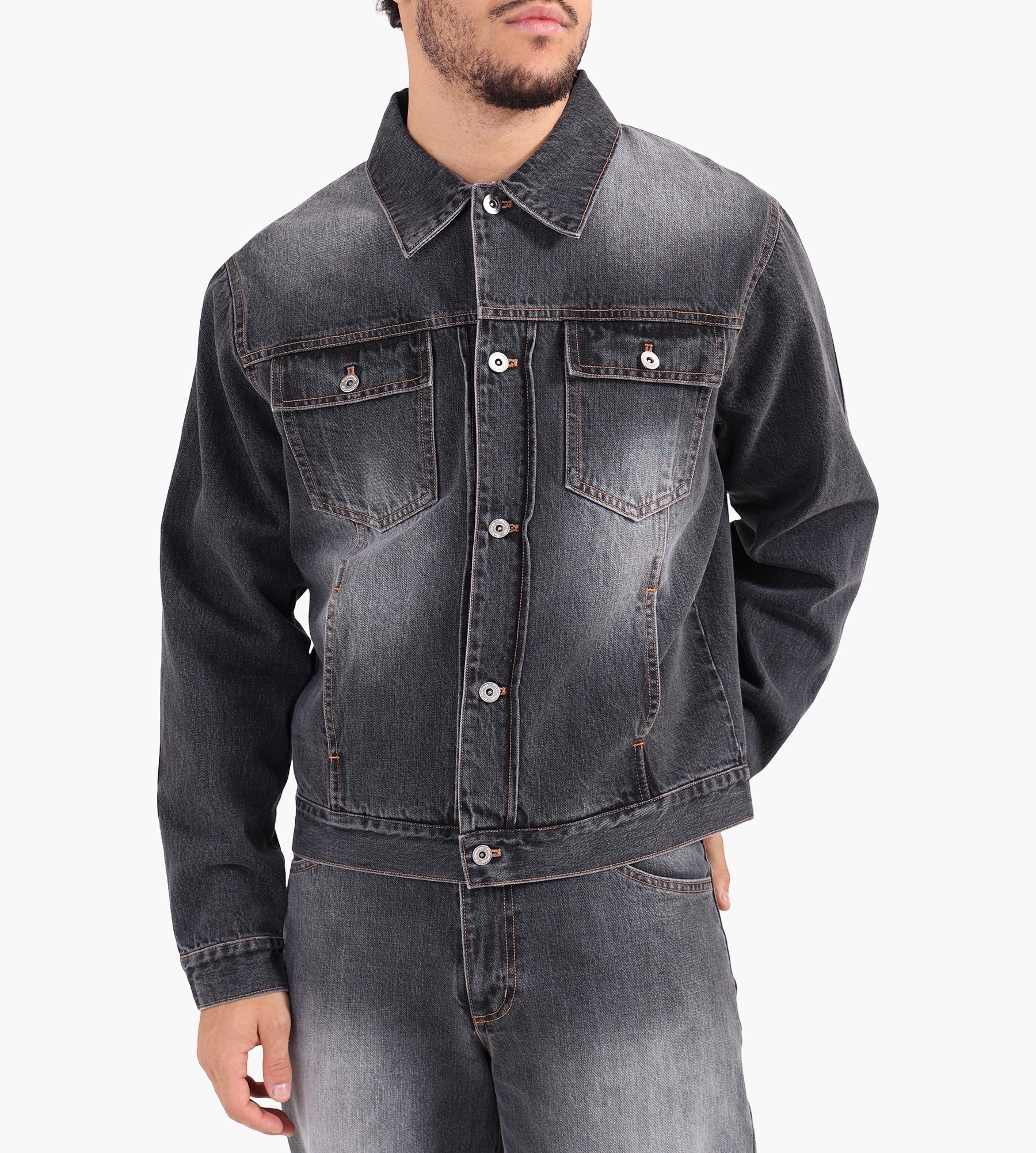 Pinkorange Stonewashed Denim Jacket Grey