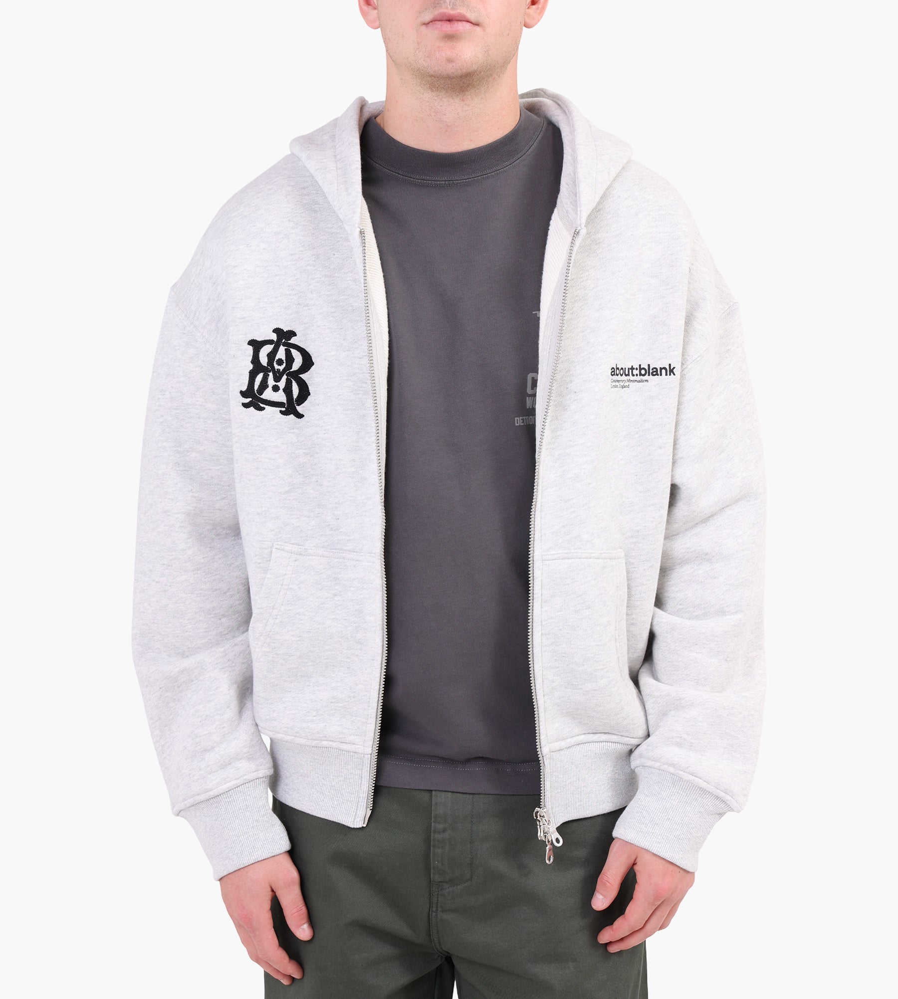 about:blank Dual Logo Zip Hoodie Cotton Grey Marl Black
