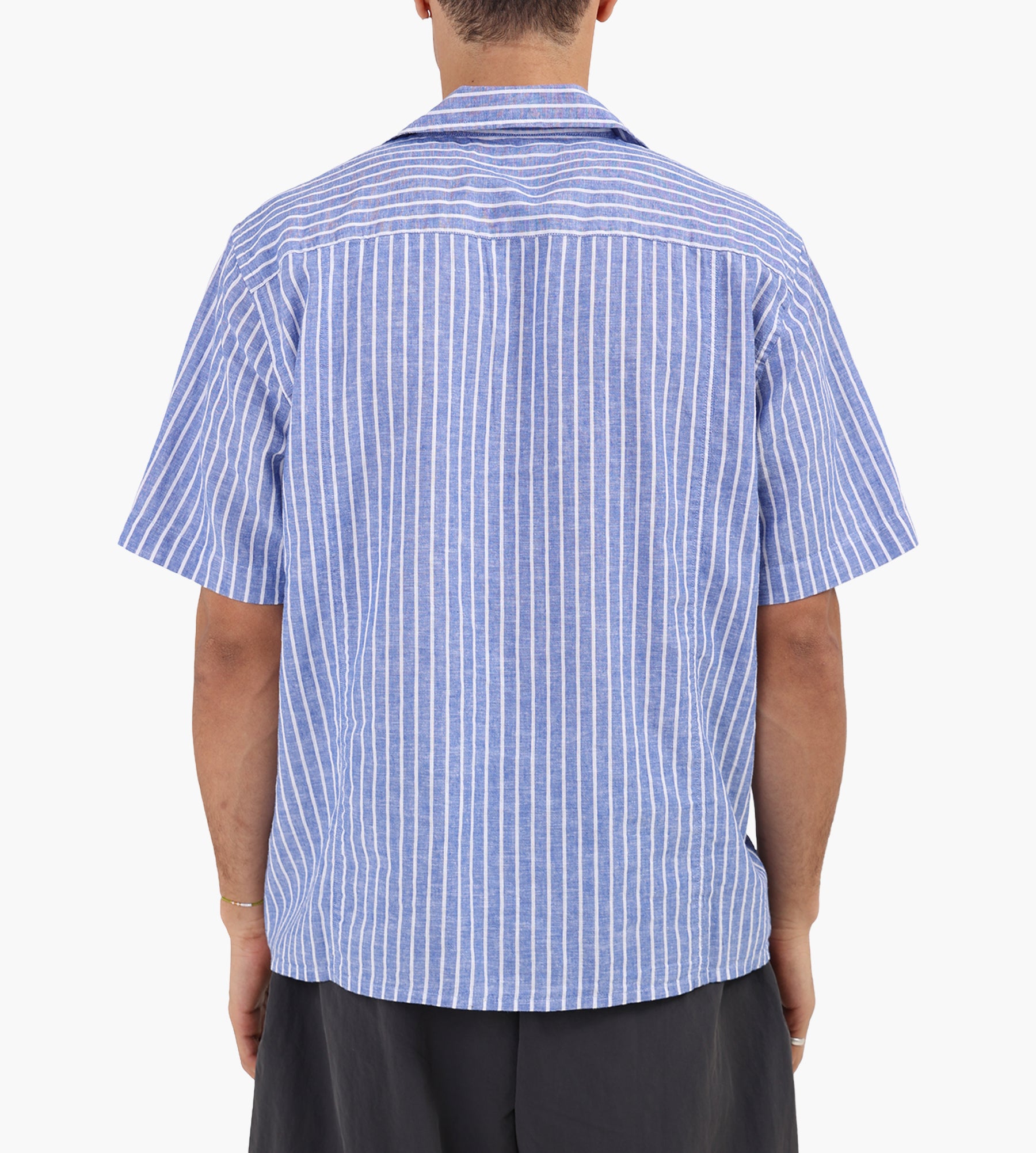 Corridor Linen Stripe Short Sleeve Shirt Blue