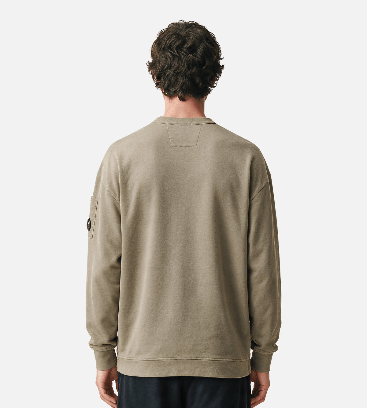 C.P. Company Brushed And Emerized Diagonal Fleece Mixed Boxy Crewneck Lens Fallen Rock