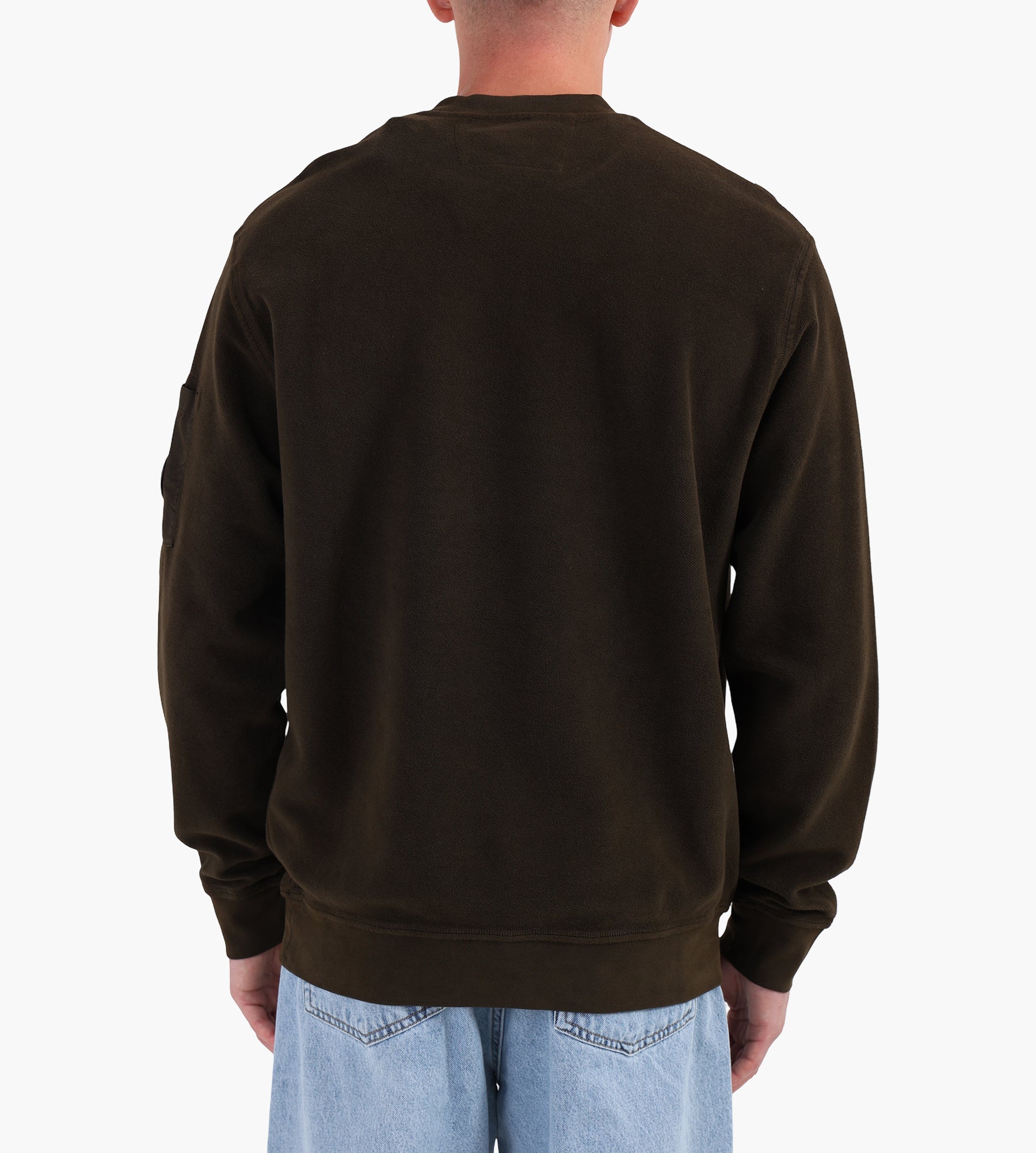 C.P. Company Crew Neck In Brushed Emerized Diagonal Fleece Ivy Green
