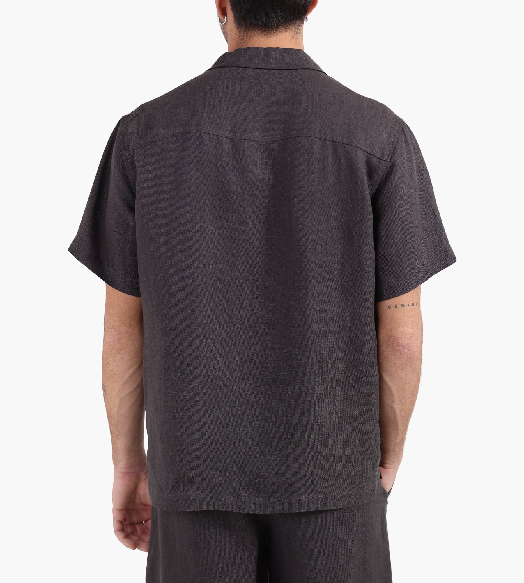 OLAF Linen Blend Short Sleeve Shirt Charcoal