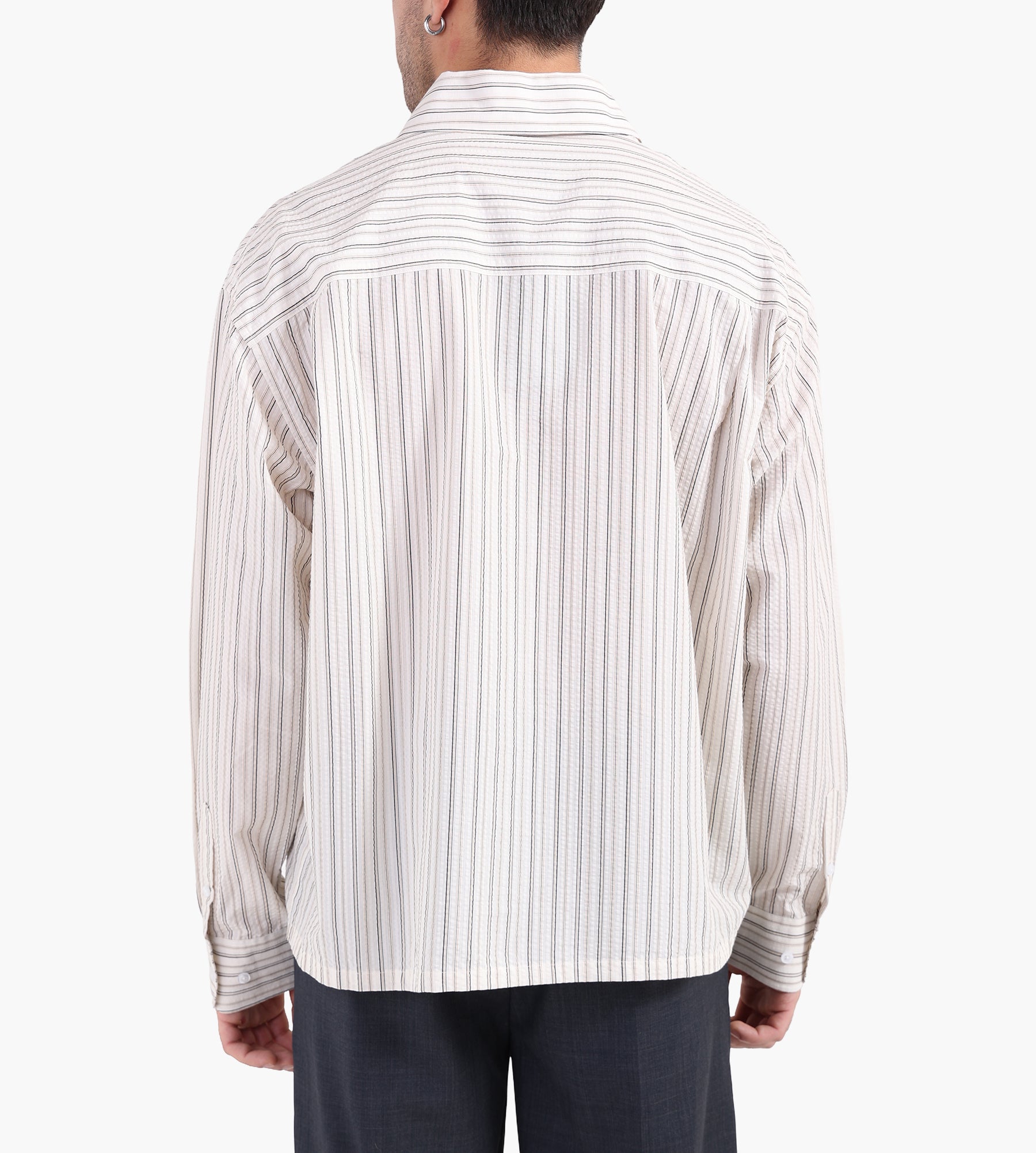 OLAF Brushstroke Logo Stripe Long Sleeve Shirt Charcoal White