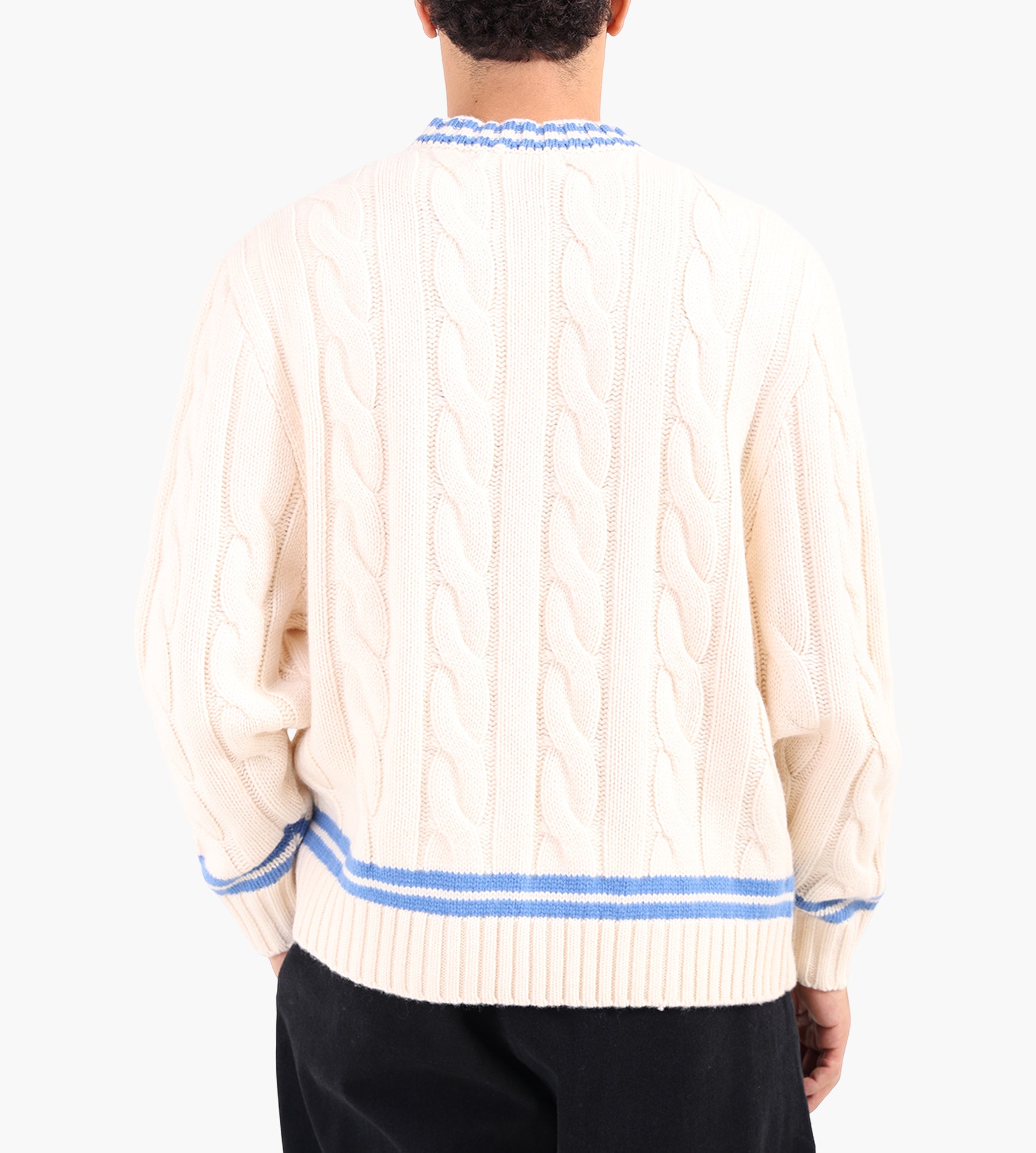 PAL Sporting Goods Bye Cable Knit Wool Cricket Sweater Marshmallow blue