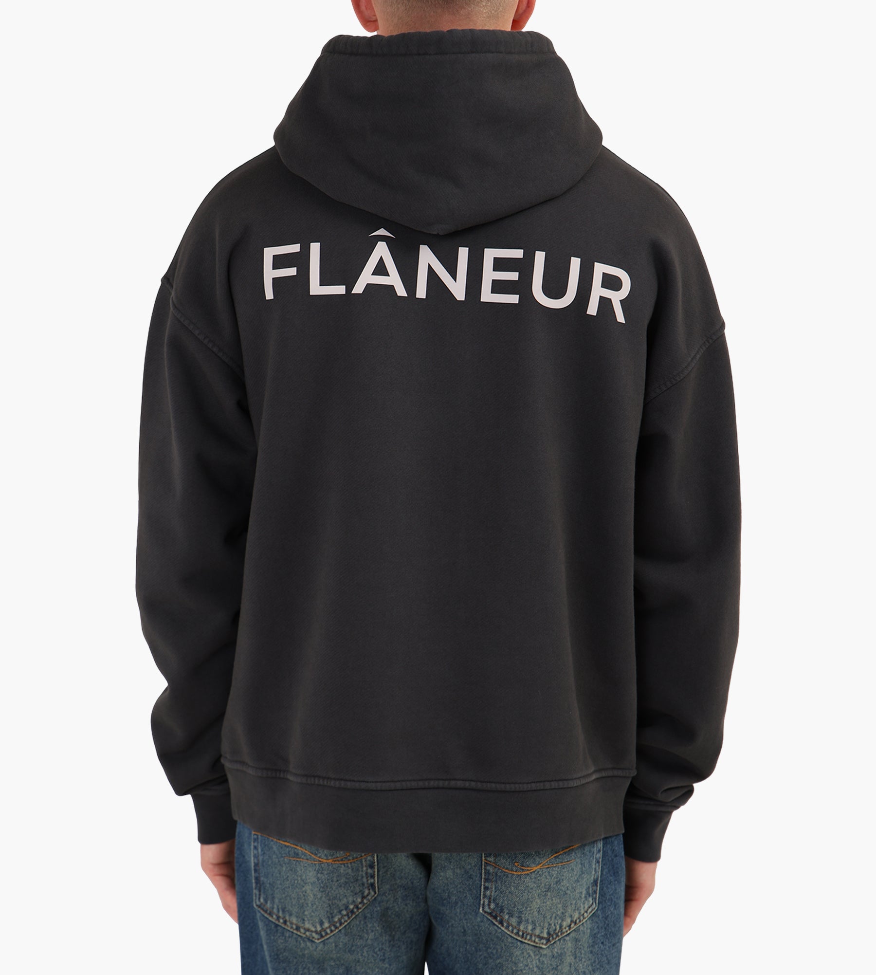 Flâneur Double Logo Washed Hoodie Black