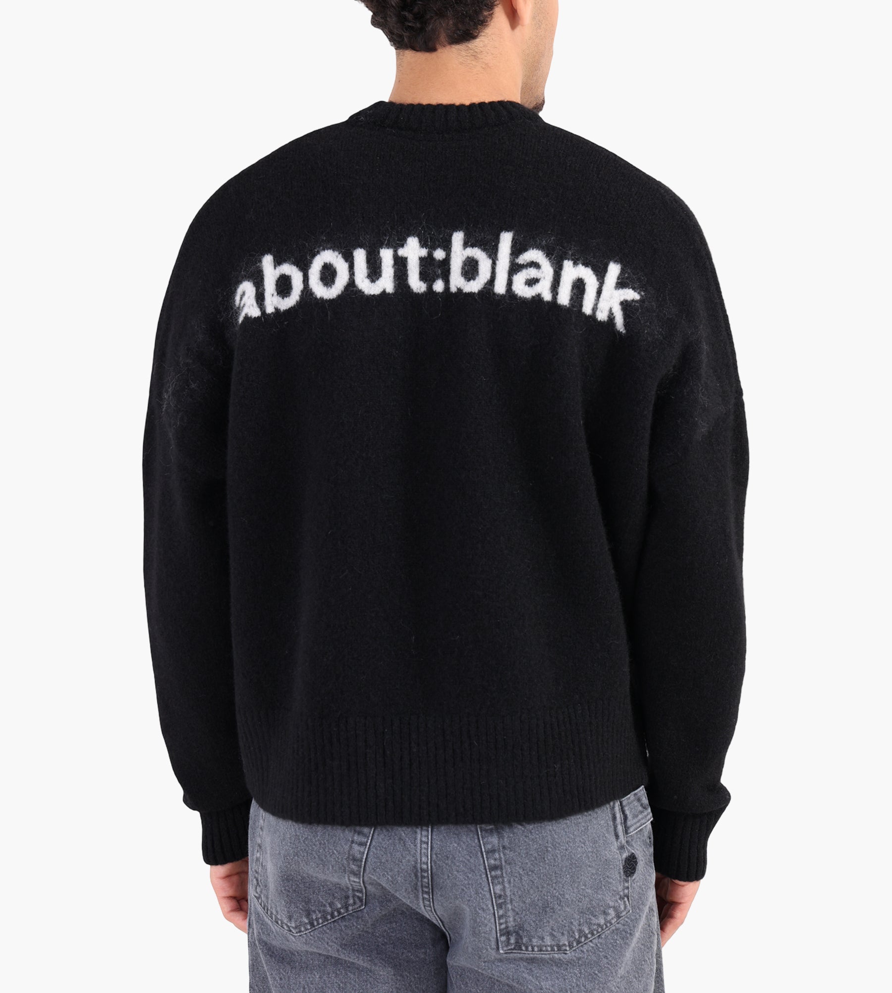 about:blank Mohair Knitted Logo Crewneck Wool Black Ecru
