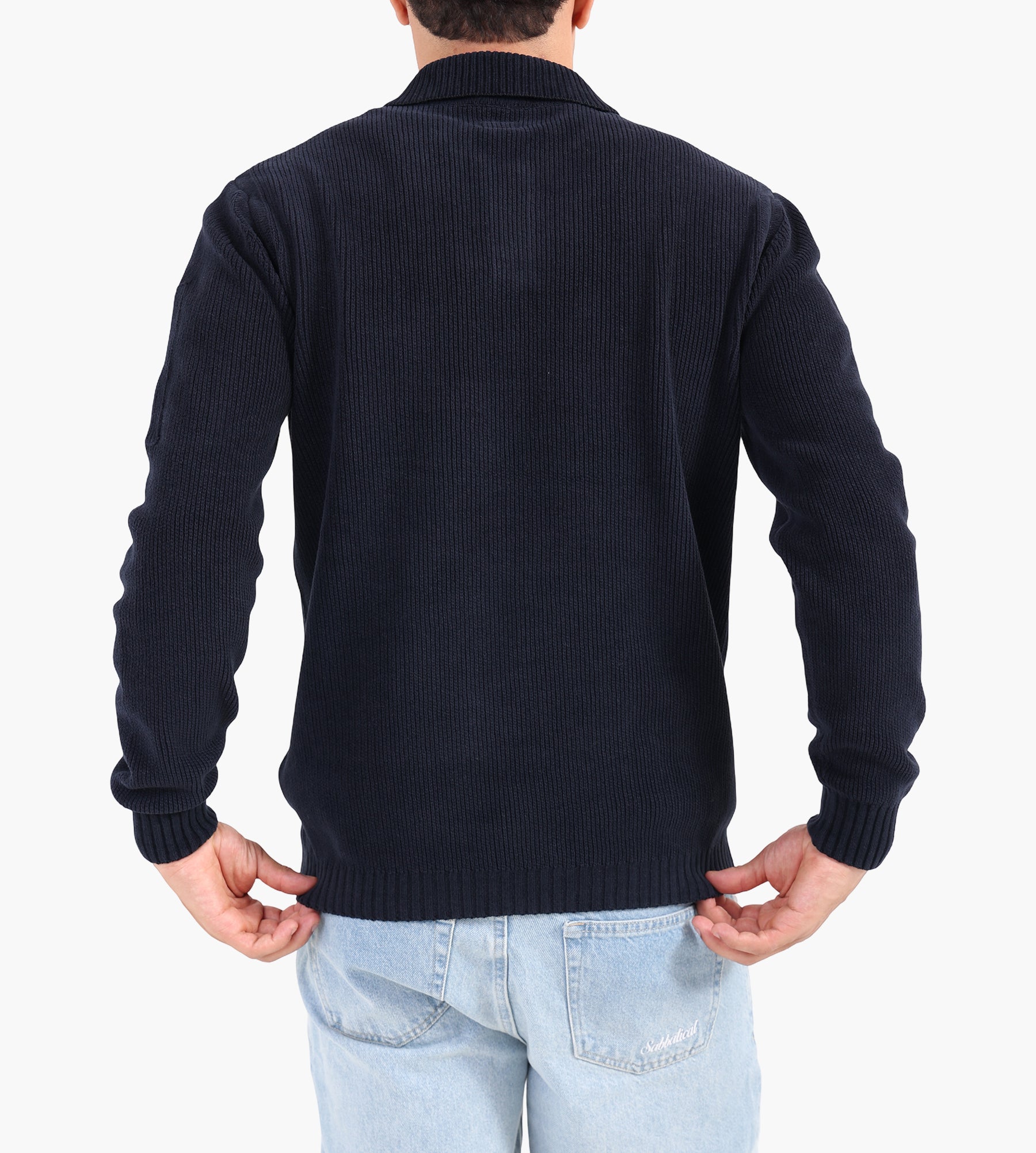 C.P. Company Knitwear Polo Collar In Chenille Cotton Total Eclipse