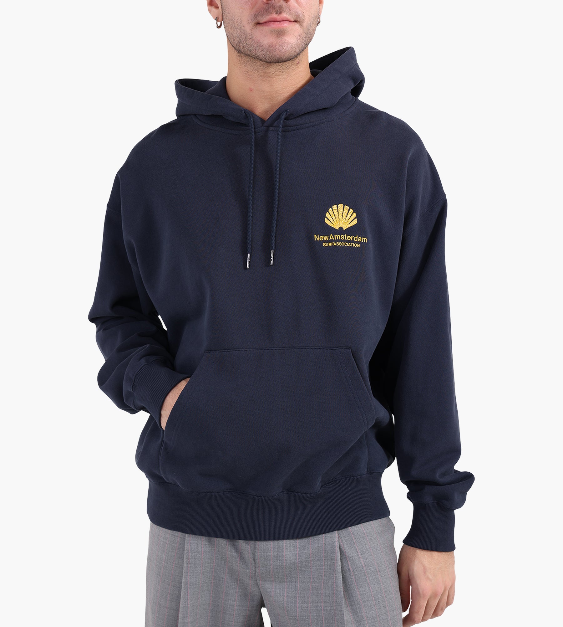 New Amsterdam Surf Association Logo Hoodie Navy Blazer Sun Yellow